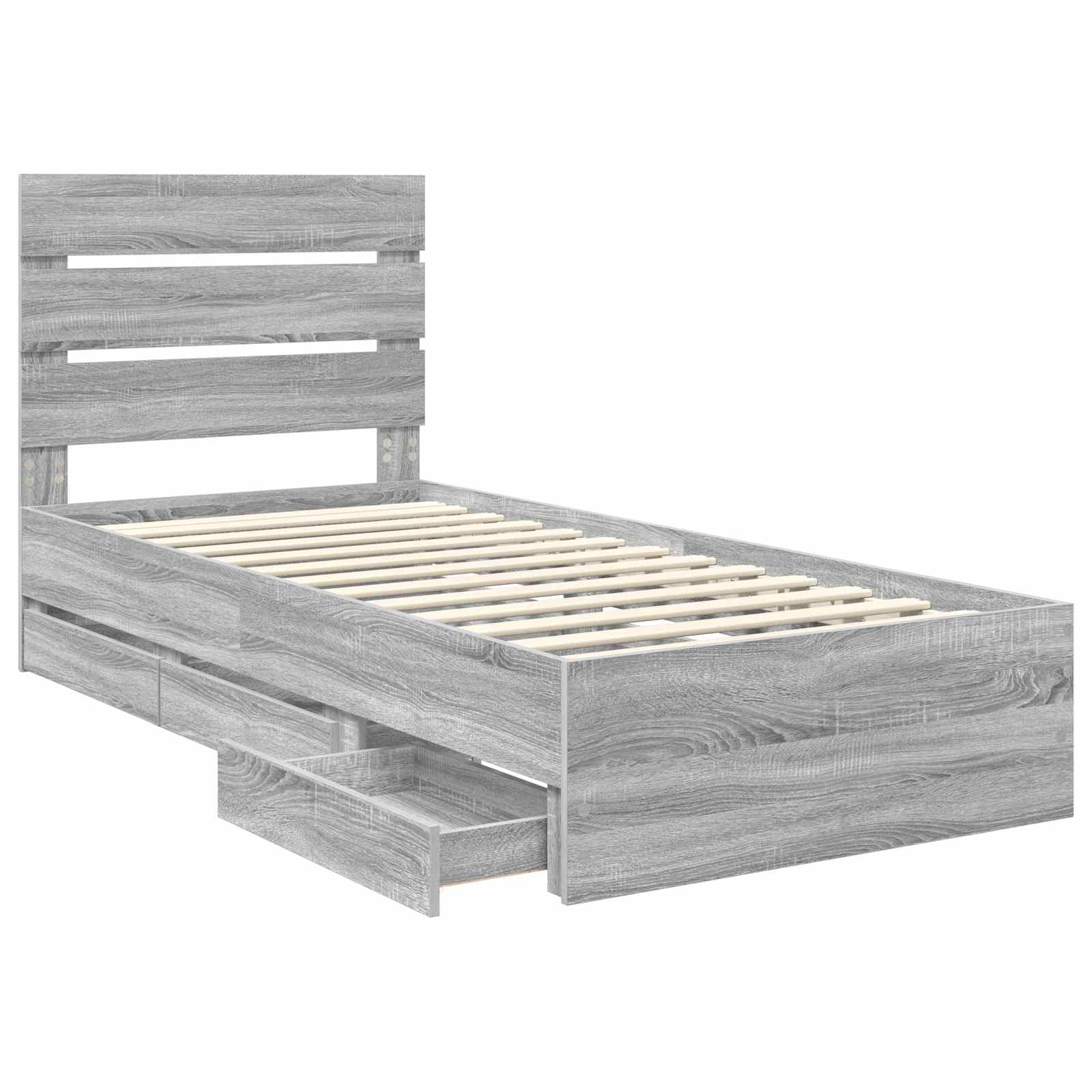 Bedframe met lade Grijs Sonoma 75 x 190 cm Ingenieurshout is nu te koop bij PeponiXL, paradijselijk wonen!