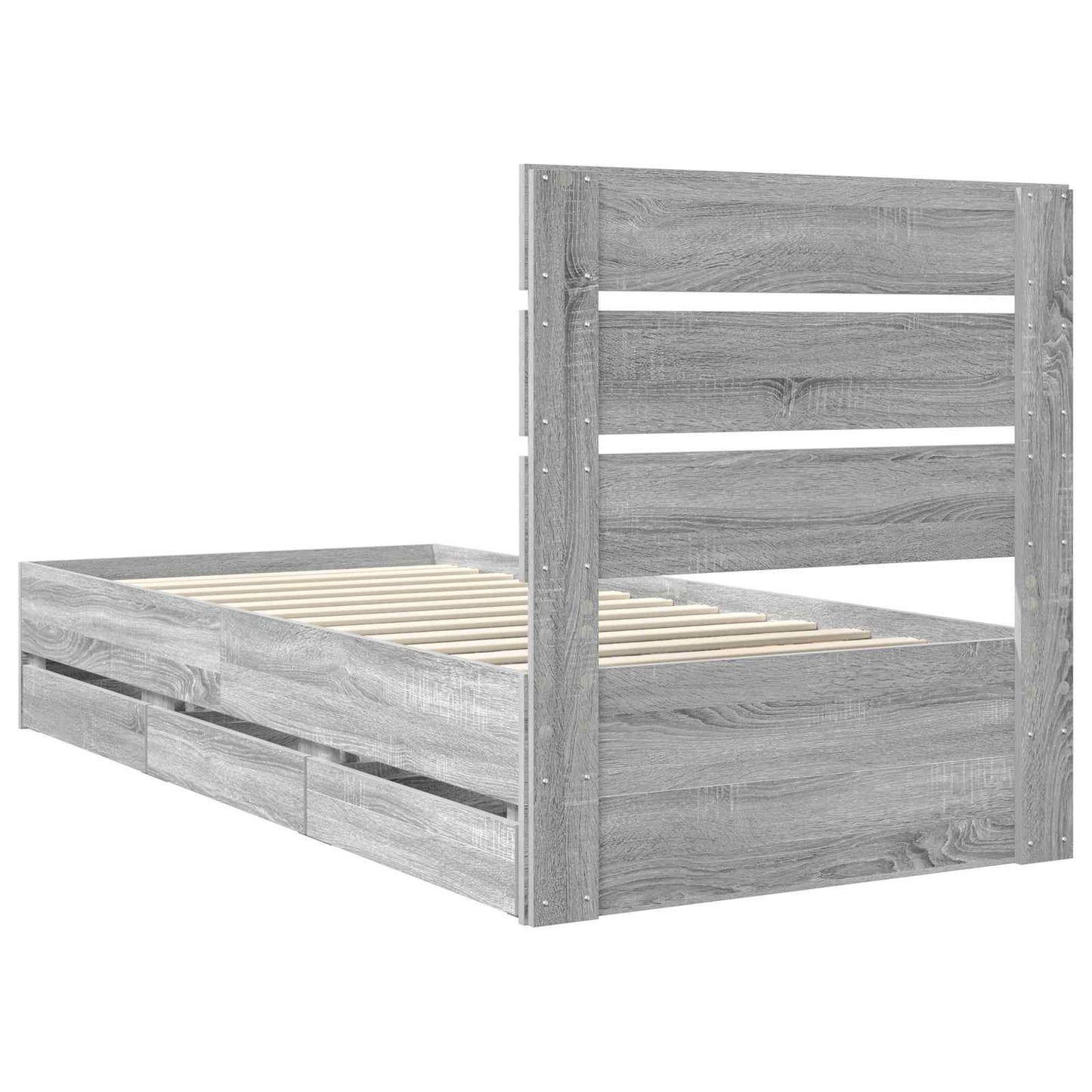 Bedframe met lade Grijs Sonoma 75 x 190 cm Ingenieurshout is nu te koop bij PeponiXL, paradijselijk wonen!