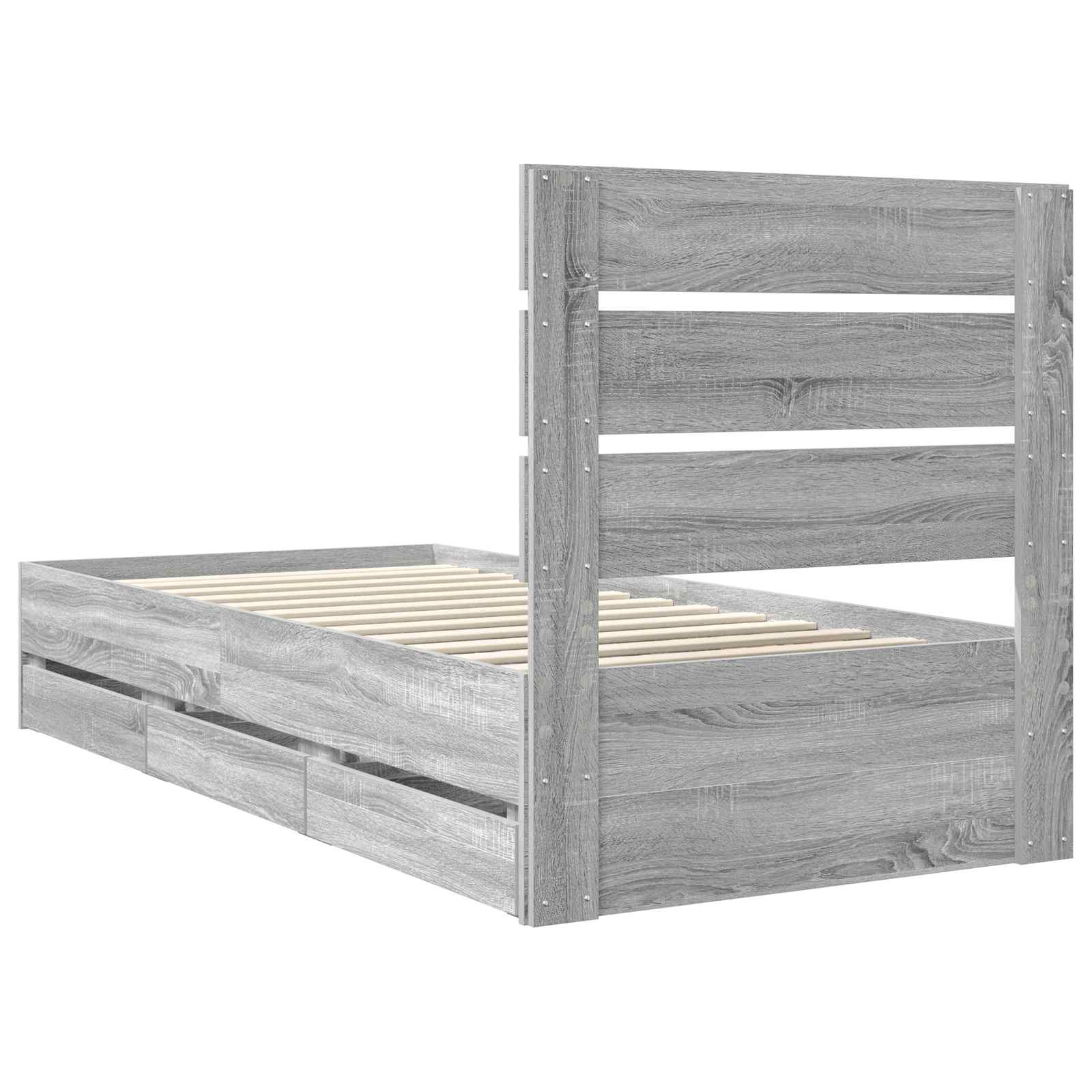 Bedframe met lade Grijs Sonoma 75 x 190 cm Ingenieurshout is nu te koop bij PeponiXL, paradijselijk wonen!