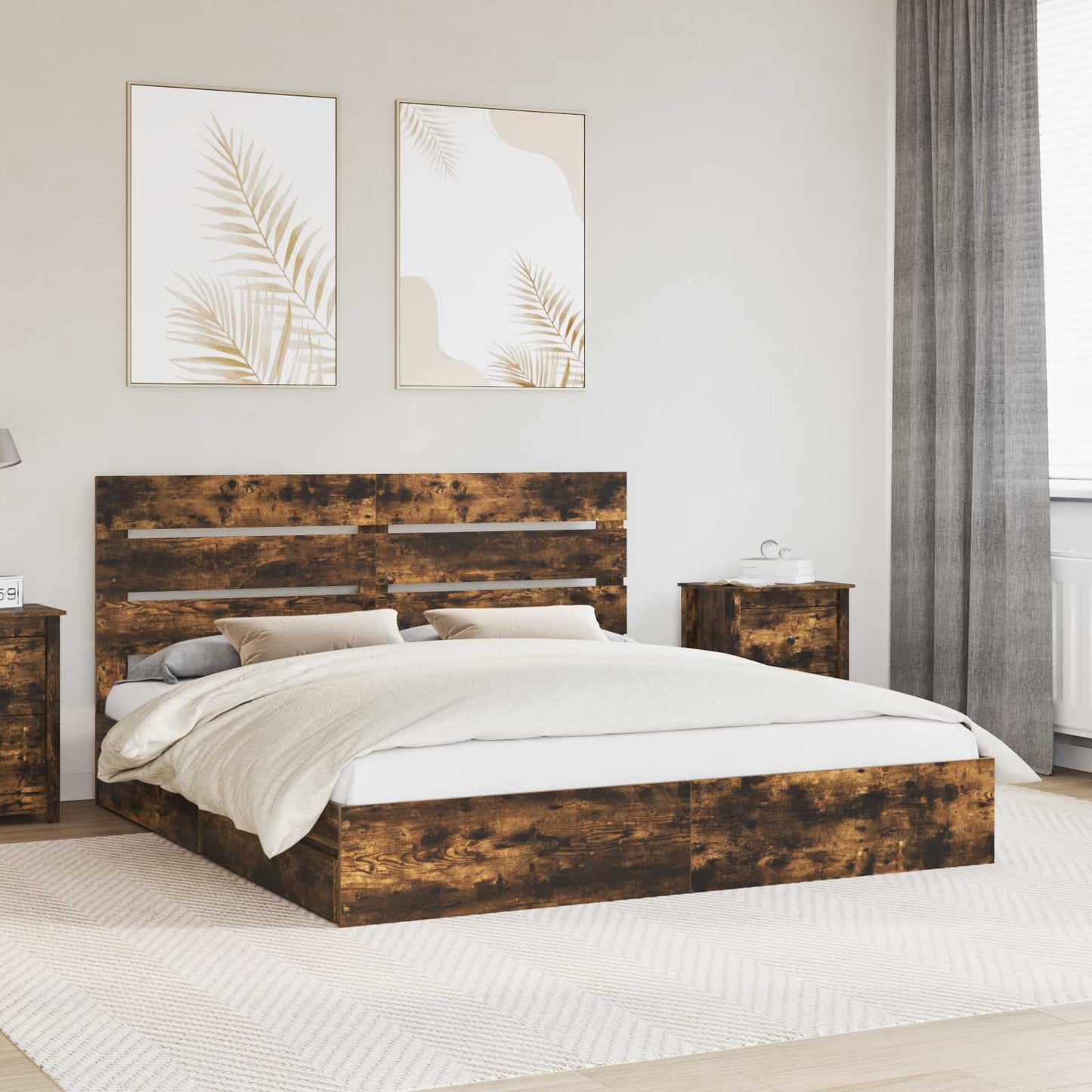 Opslag bed met lade Gerookt eiken 180 x 200 cm Bewerkt hout is nu te koop bij PeponiXL, paradijselijk wonen!