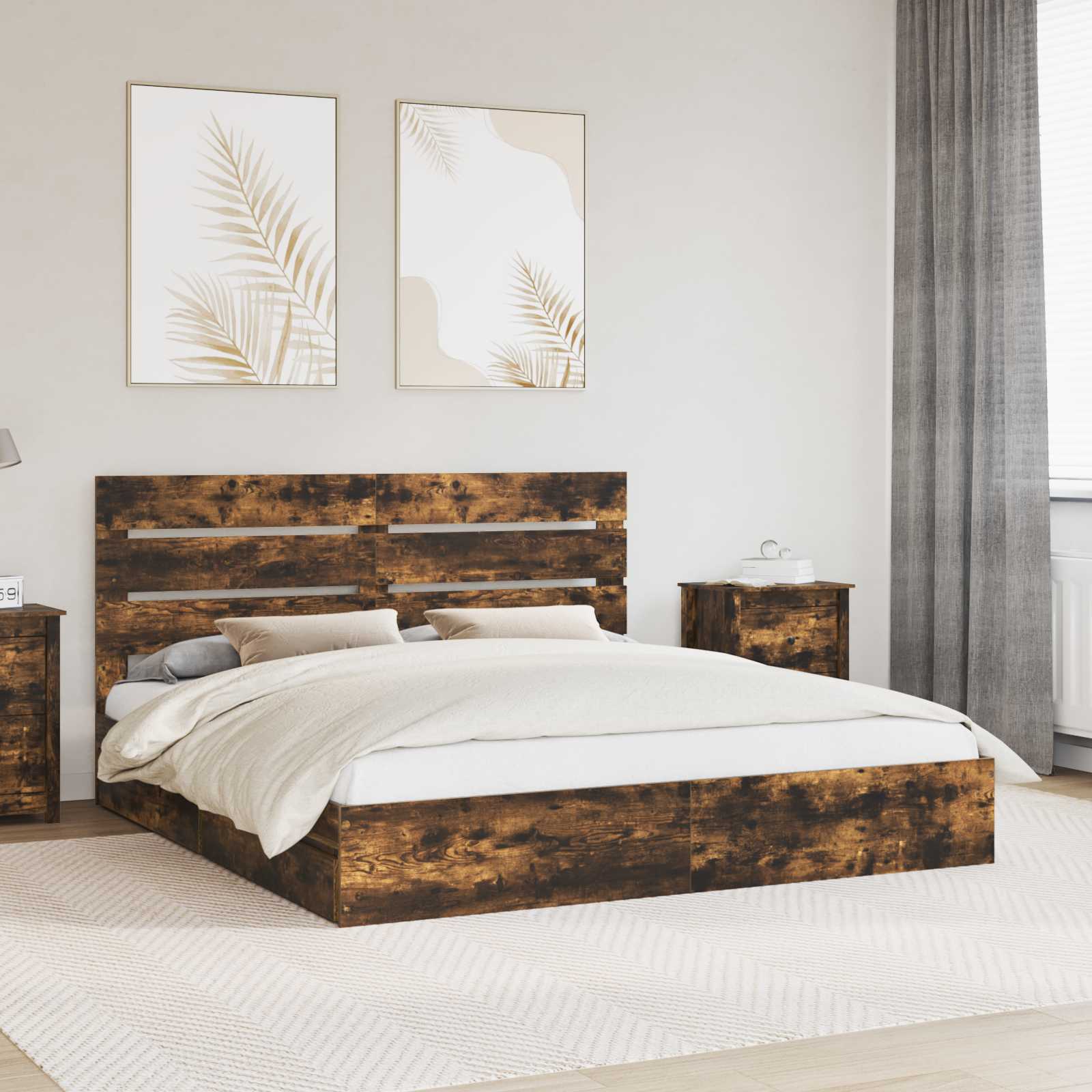 Opslag bed met lade Gerookt eiken 180 x 200 cm Bewerkt hout is nu te koop bij PeponiXL, paradijselijk wonen!