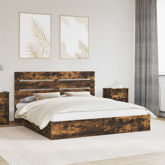 Opslag bed met lade Gerookt eiken 180 x 200 cm Bewerkt hout is nu te koop bij PeponiXL, paradijselijk wonen!