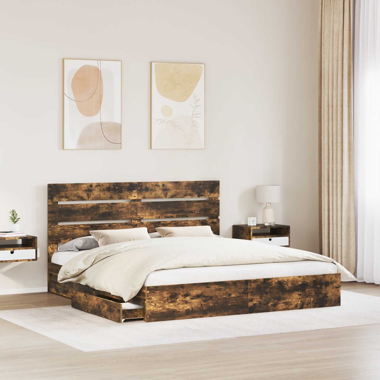 Opslag bed met lade Gerookt eiken 180 x 200 cm Bewerkt hout is nu te koop bij PeponiXL, paradijselijk wonen!