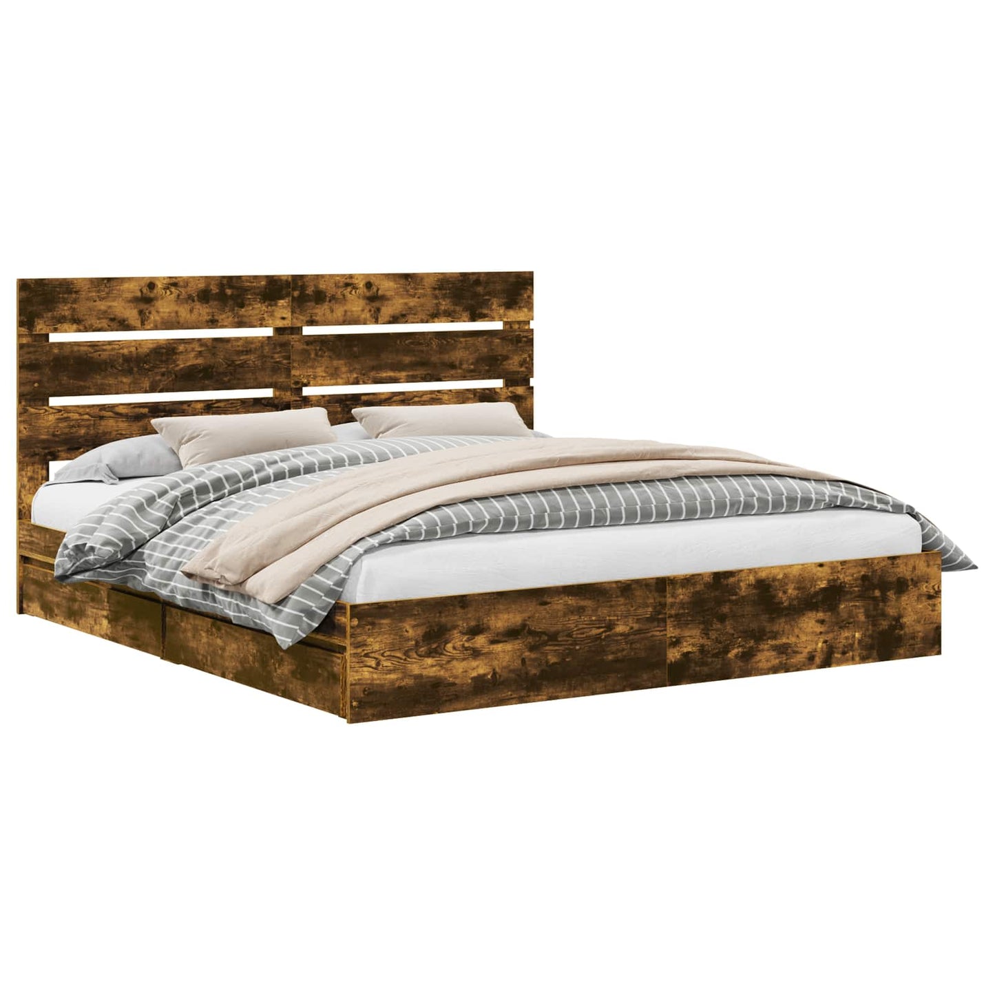 Opslag bed met lade Gerookt eiken 180 x 200 cm Bewerkt hout is nu te koop bij PeponiXL, paradijselijk wonen!