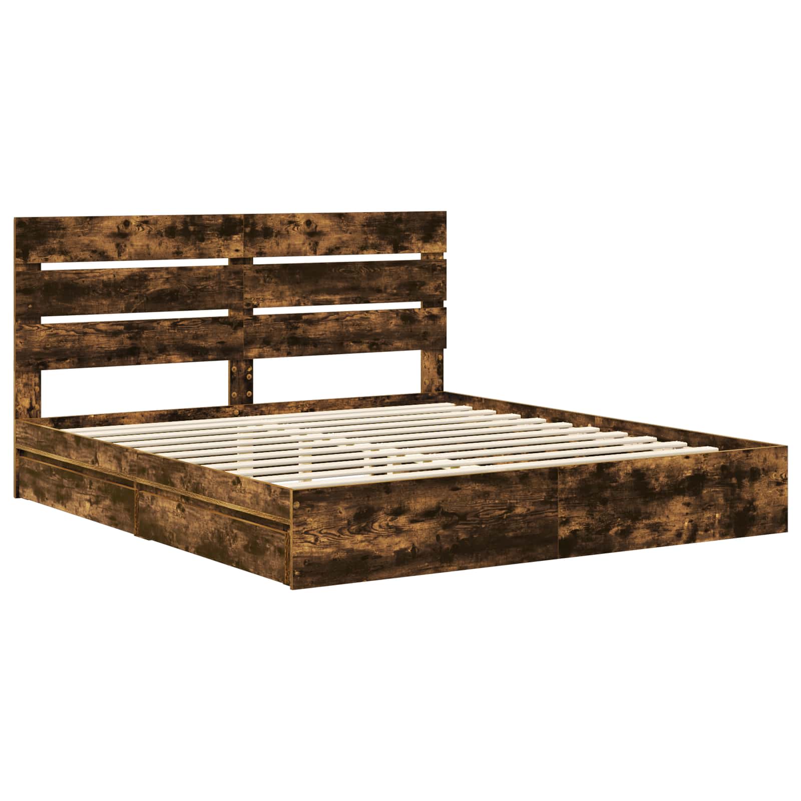 Opslag bed met lade Gerookt eiken 180 x 200 cm Bewerkt hout is nu te koop bij PeponiXL, paradijselijk wonen!