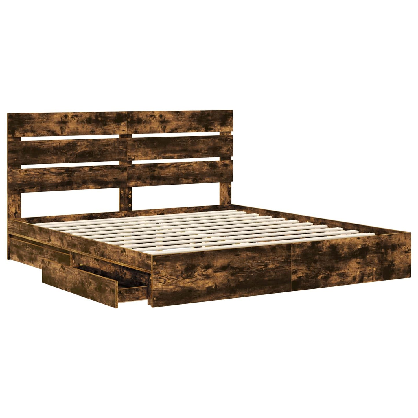 Opslag bed met lade Gerookt eiken 180 x 200 cm Bewerkt hout is nu te koop bij PeponiXL, paradijselijk wonen!