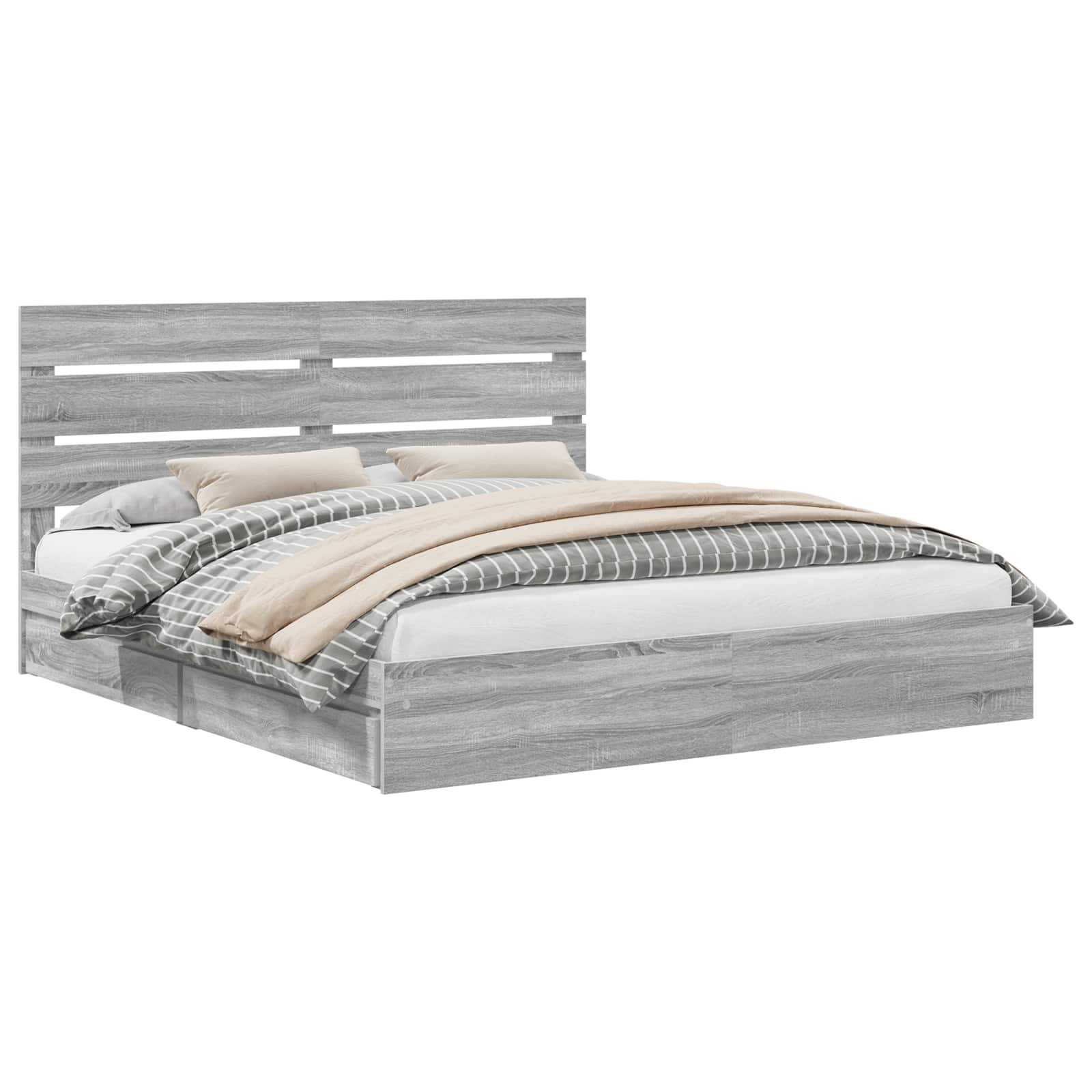 Opslag bed met lade Grijs Sonoma 180 x 200 cm Bewerkt hout is nu te koop bij PeponiXL, paradijselijk wonen!