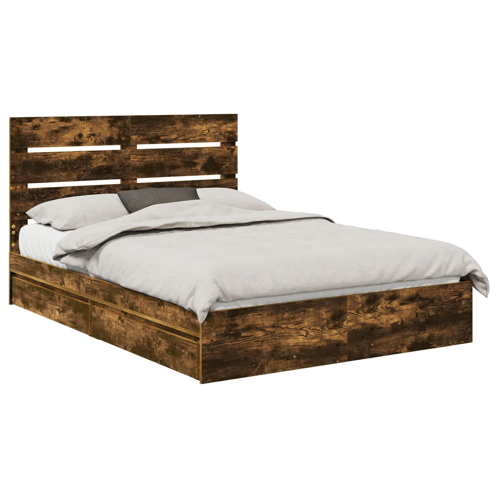Opslag bed met lade Gerookt eiken 160 x 200 cm Bewerkt hout is nu te koop bij PeponiXL, paradijselijk wonen!