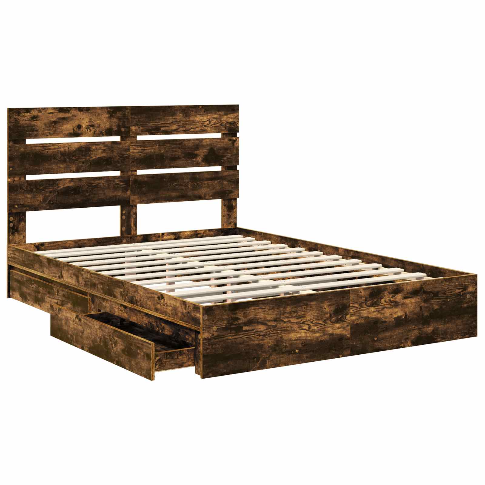 Opslag bed met lade Gerookt eiken 160 x 200 cm Bewerkt hout is nu te koop bij PeponiXL, paradijselijk wonen!