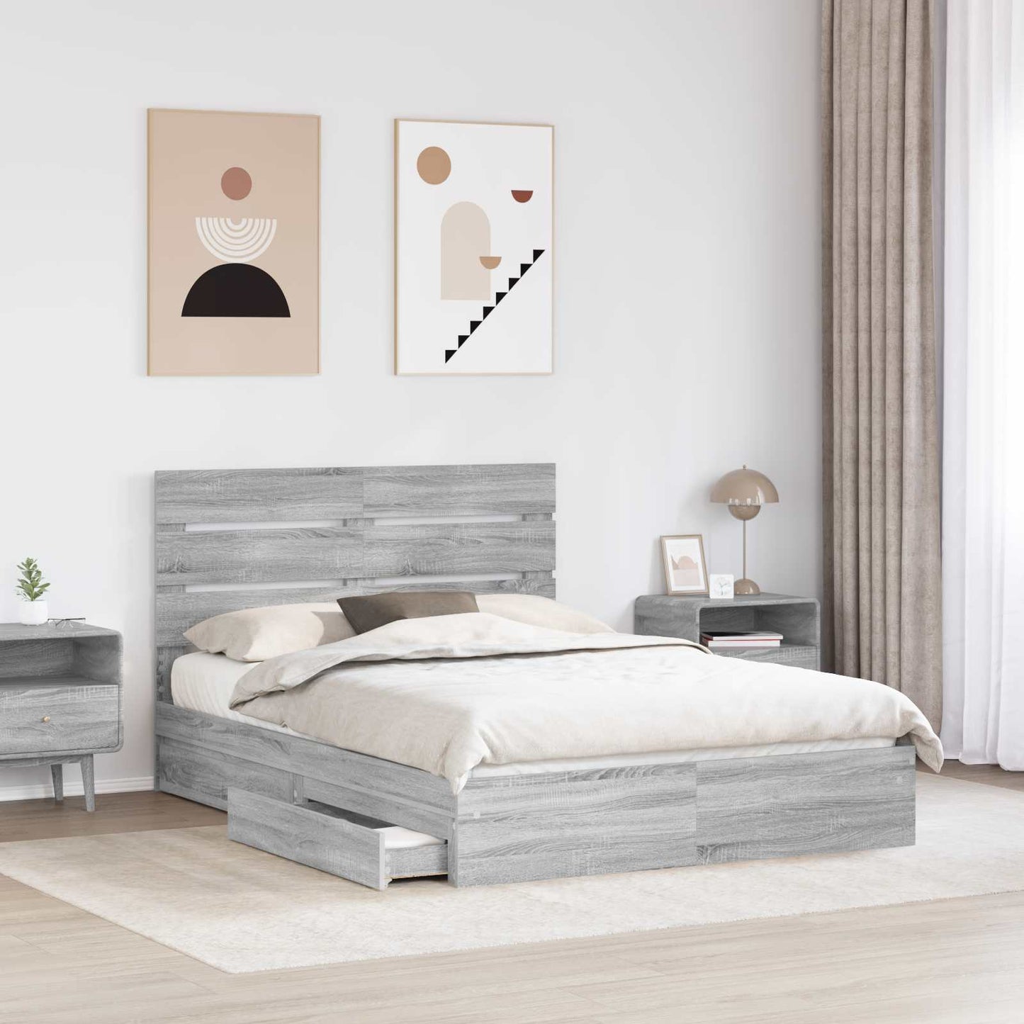 Opslag bed met lade Grijs Sonoma 160 x 200 cm Bewerkt hout is nu te koop bij PeponiXL, paradijselijk wonen!