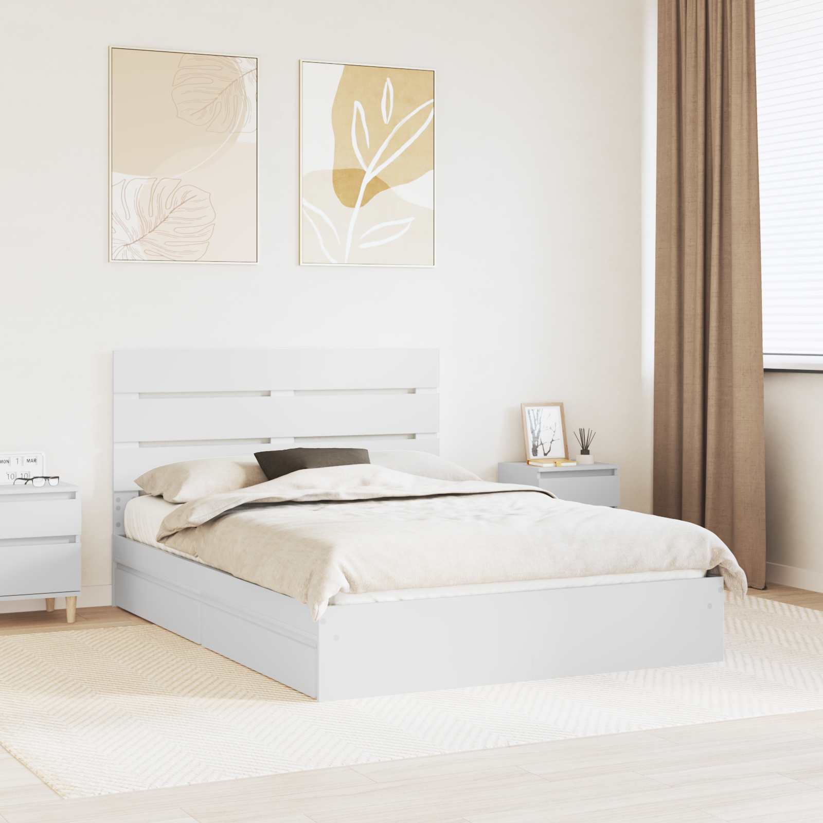 Opslag bed met hoofdeinde Wit 140 x 190 cm Bewerkt hout is nu te koop bij PeponiXL, paradijselijk wonen!