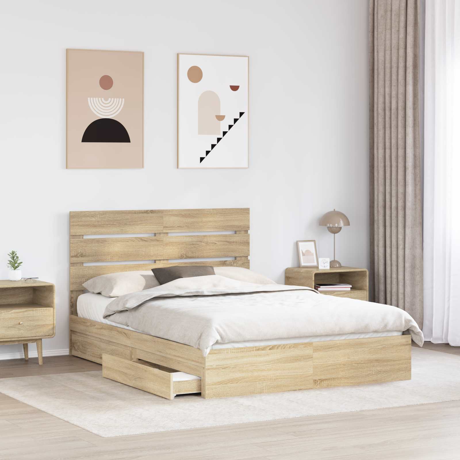 Opslag bed met lade Sonoma Eiken 140 x 190 cm Bewerkt hout is nu te koop bij PeponiXL, paradijselijk wonen!
