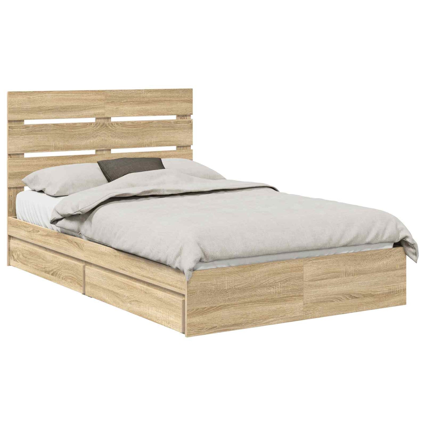Opslag bed met lade Sonoma Eiken 135 x 190 cm Bewerkt hout is nu te koop bij PeponiXL, paradijselijk wonen!