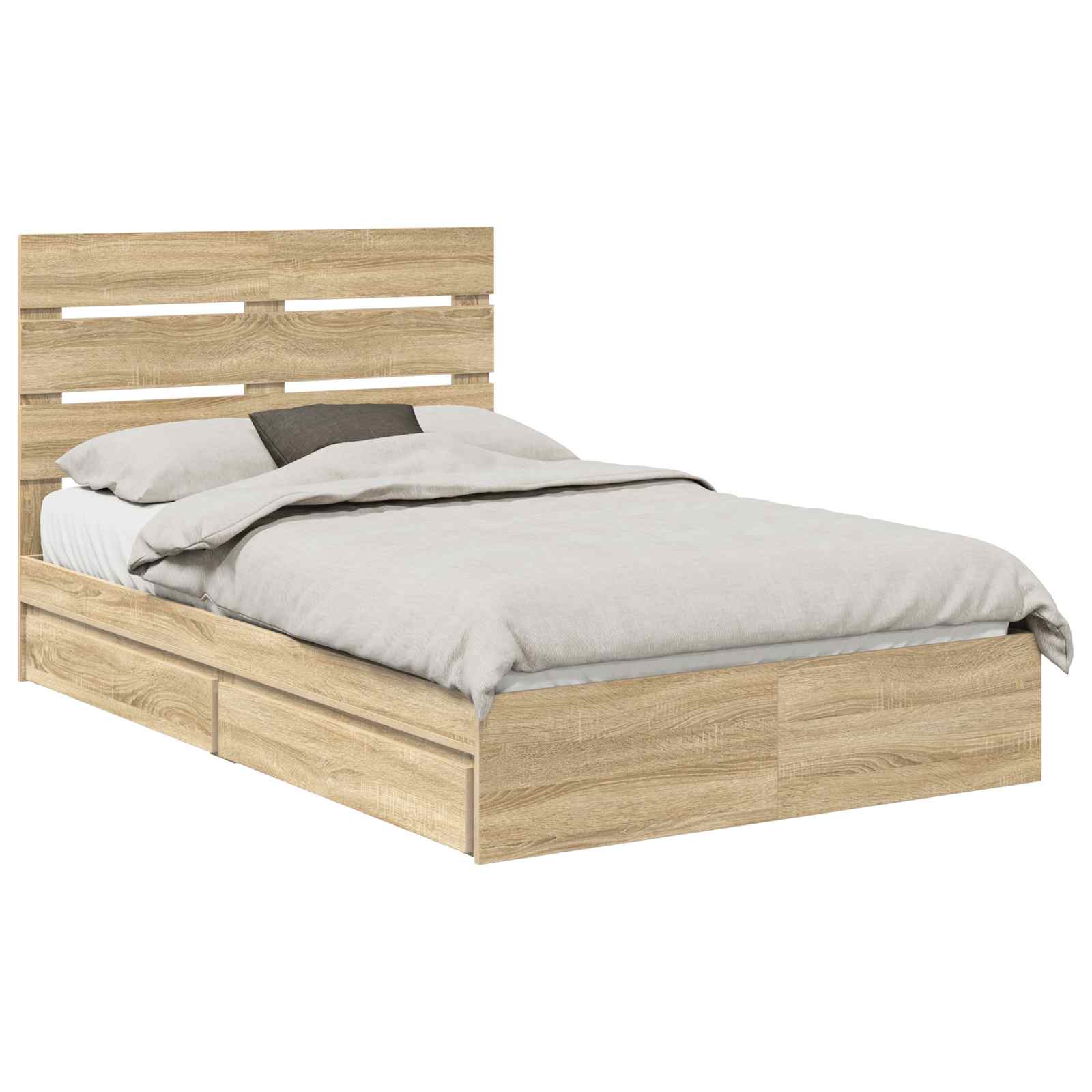 Opslag bed met lade Sonoma Eiken 135 x 190 cm Bewerkt hout is nu te koop bij PeponiXL, paradijselijk wonen!