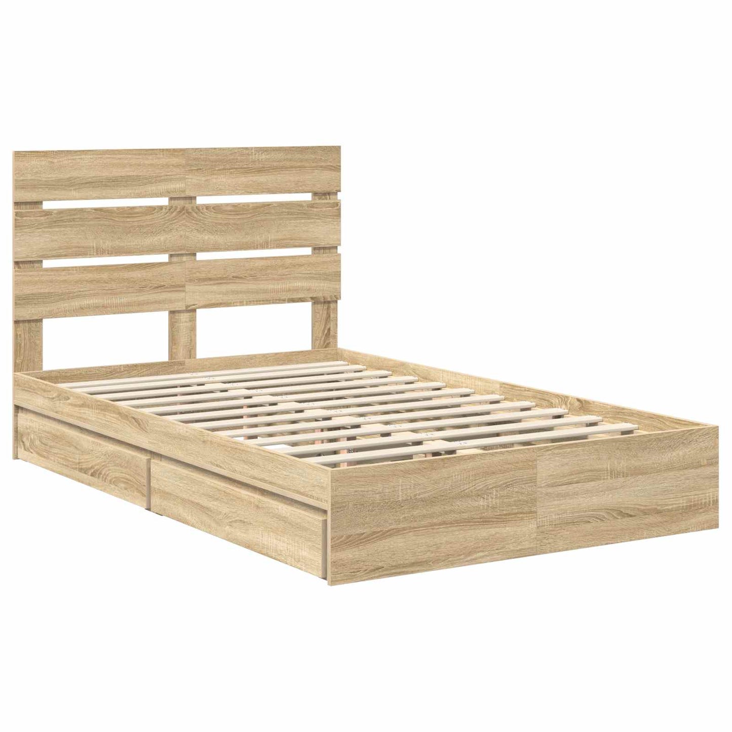 Opslag bed met lade Sonoma Eiken 135 x 190 cm Bewerkt hout is nu te koop bij PeponiXL, paradijselijk wonen!