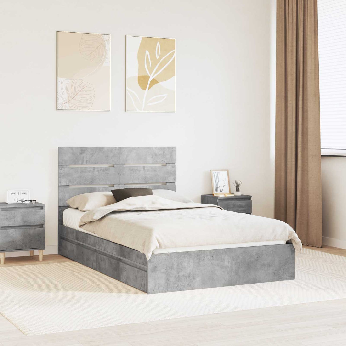 Opslag bed met hoofdeinde Beton Grijs 135 x 190 cm Bewerkt hout is nu te koop bij PeponiXL, paradijselijk wonen!