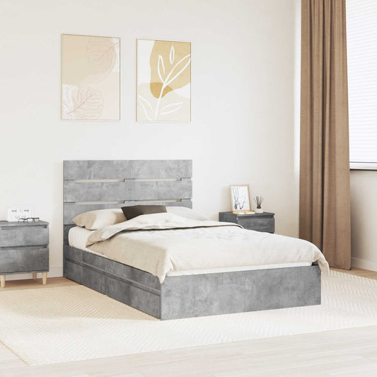 Opslag bed met hoofdeinde Beton Grijs 135 x 190 cm Bewerkt hout is nu te koop bij PeponiXL, paradijselijk wonen!