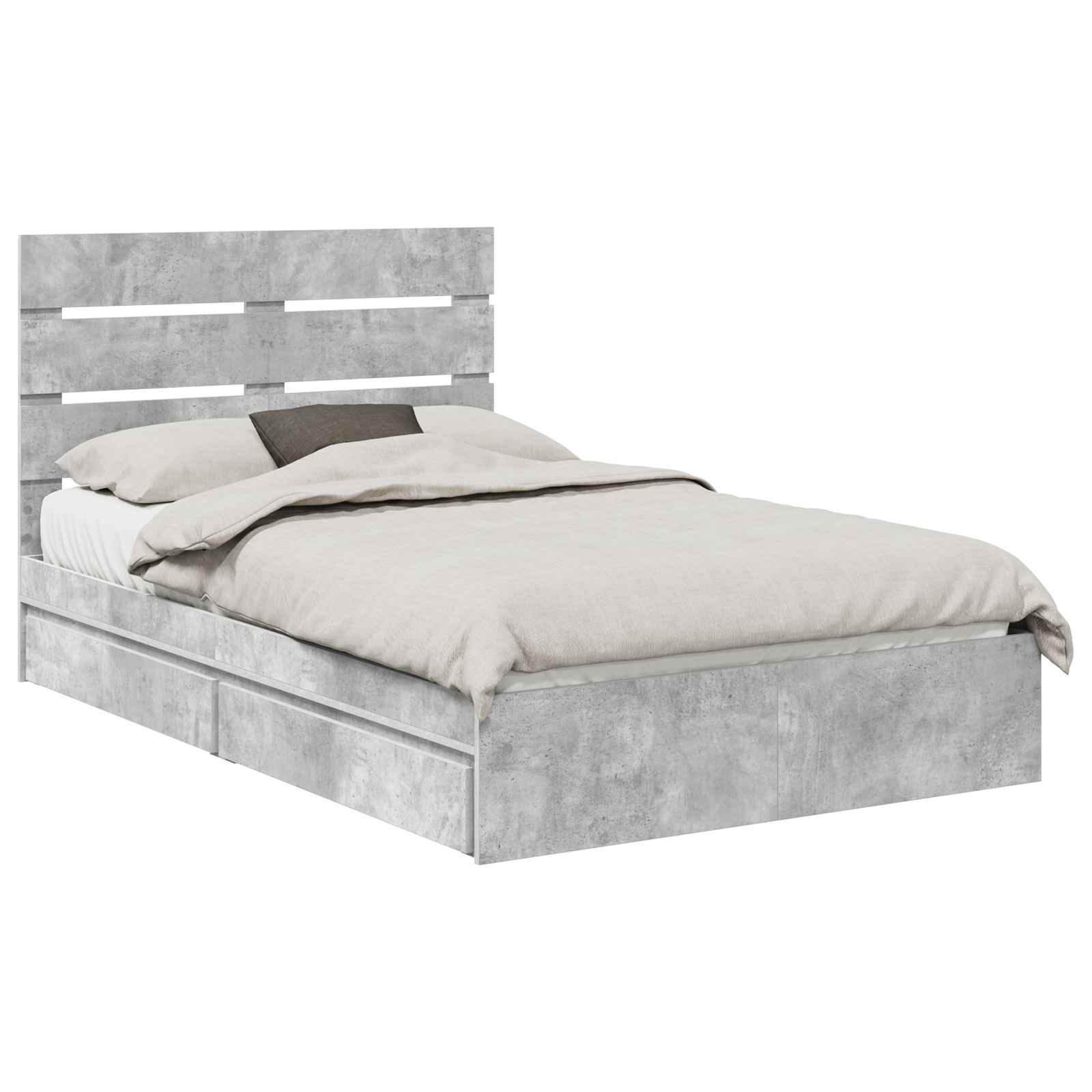 Opslag bed met hoofdeinde Beton Grijs 135 x 190 cm Bewerkt hout is nu te koop bij PeponiXL, paradijselijk wonen!