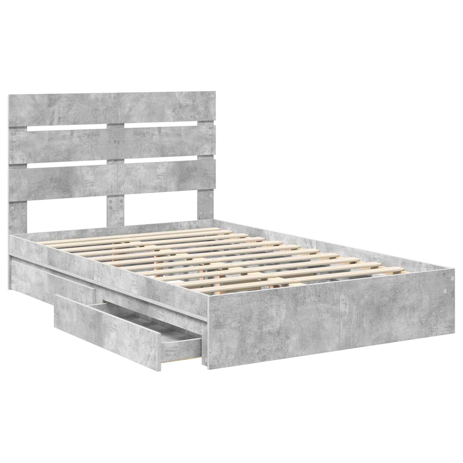 Opslag bed met hoofdeinde Beton Grijs 135 x 190 cm Bewerkt hout is nu te koop bij PeponiXL, paradijselijk wonen!