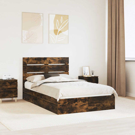 Opslag bed met lade Gerookt eiken 135 x 190 cm Bewerkt hout is nu te koop bij PeponiXL, paradijselijk wonen!