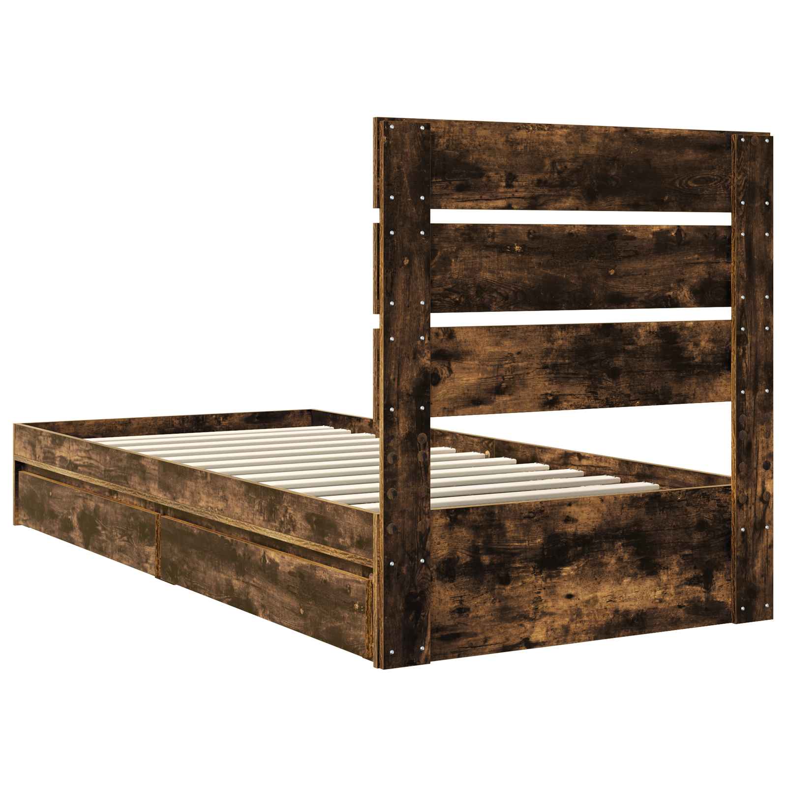 Opslag bed met lade Gerookt eiken 100 x 200 cm Bewerkt hout is nu te koop bij PeponiXL, paradijselijk wonen!