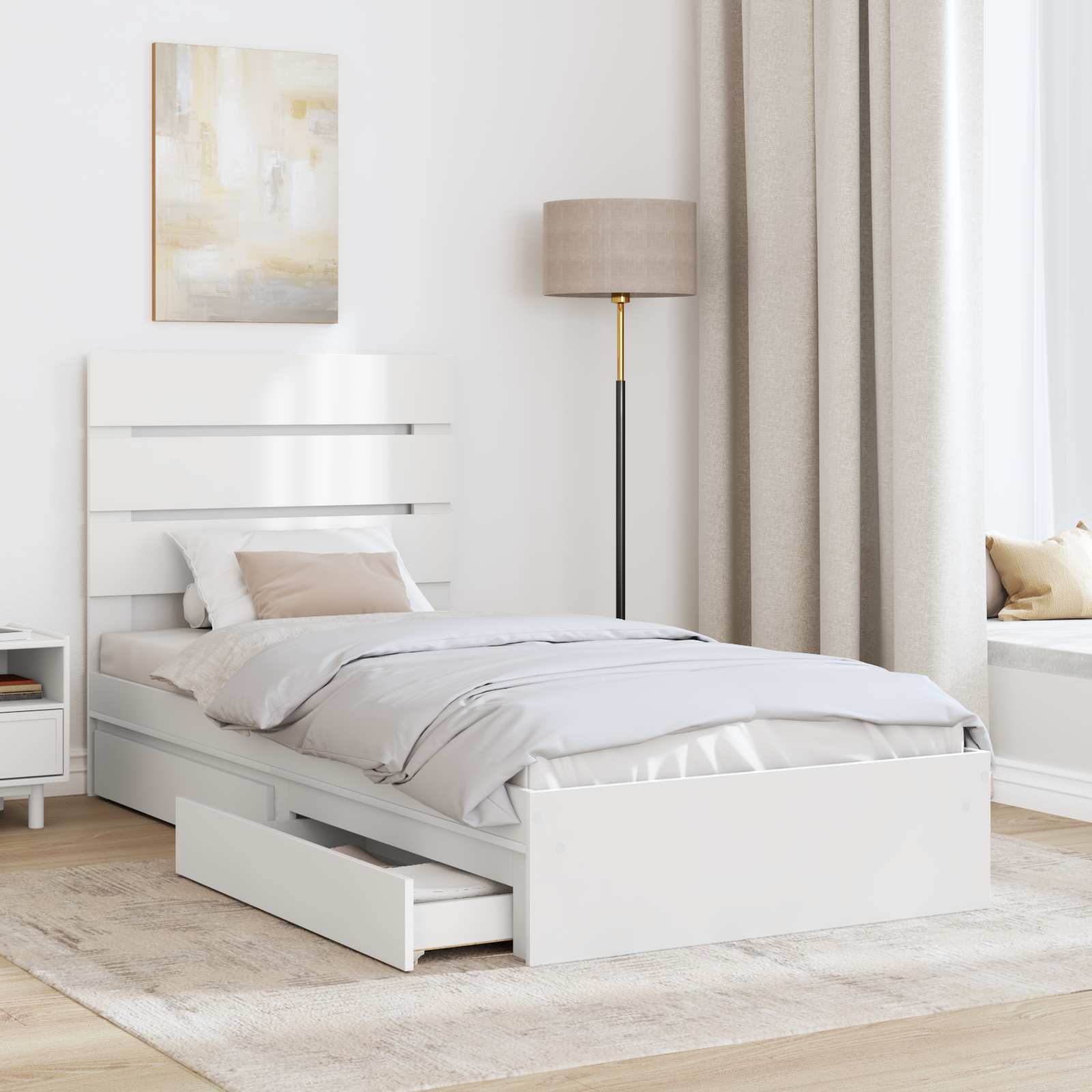 Opslag bed met hoofdeinde met lade Wit 90 x 200 cm Bewerkt hout is nu te koop bij PeponiXL, paradijselijk wonen!