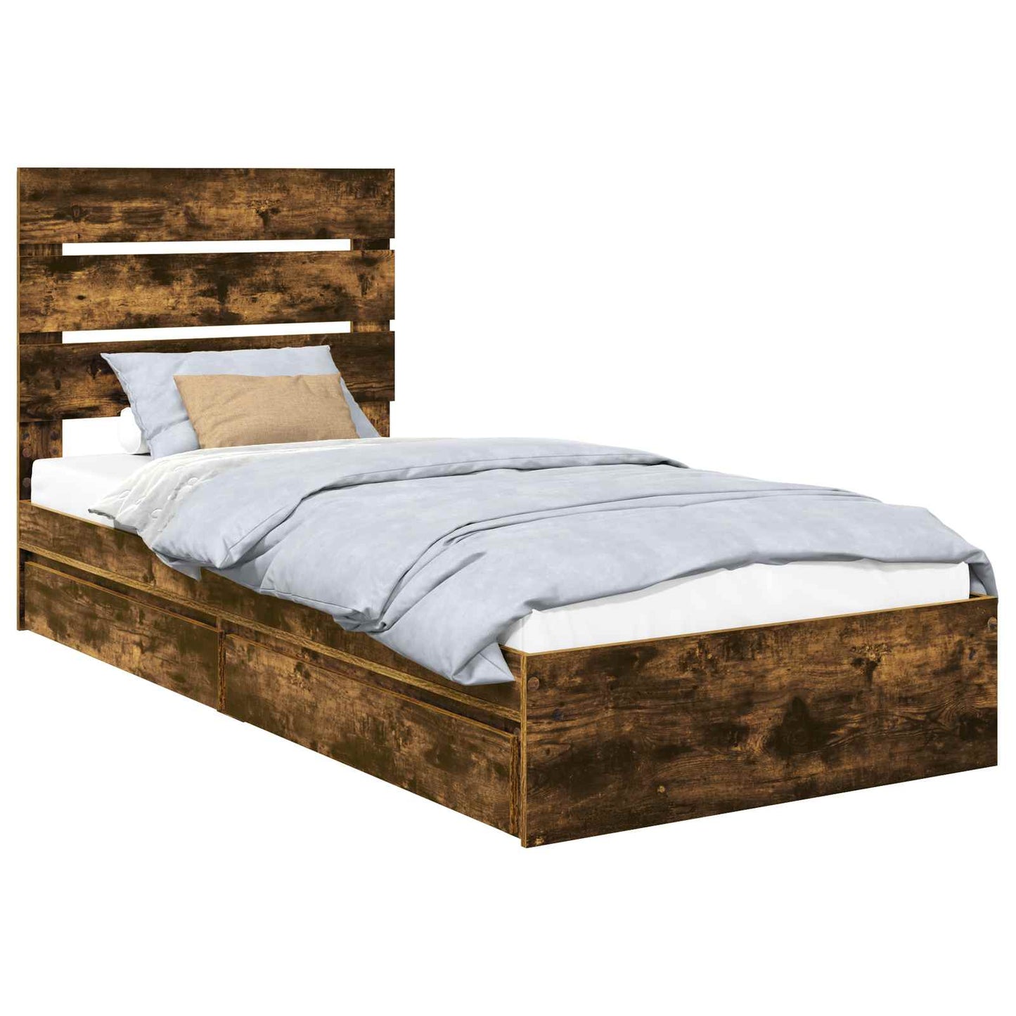 Opslag bed met lade Gerookt eiken 90 x 200 cm Bewerkt hout is nu te koop bij PeponiXL, paradijselijk wonen!