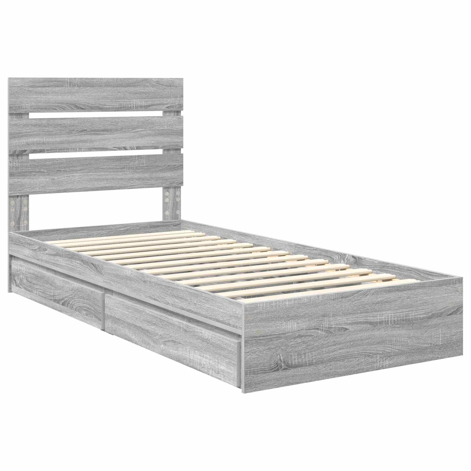 Opslag bed met hoofdeinde Grijs Sonoma 90 x 200 cm Bewerkt hout is nu te koop bij PeponiXL, paradijselijk wonen!