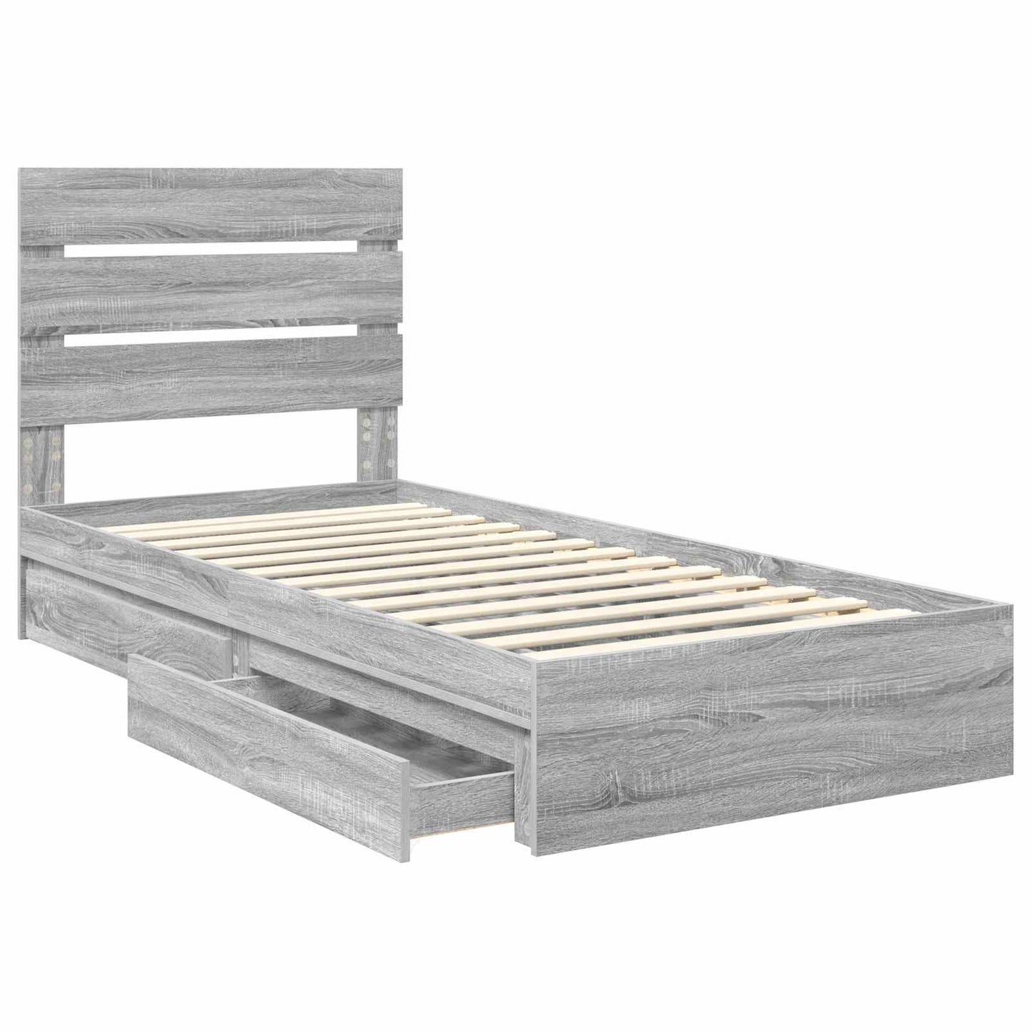 Opslag bed met hoofdeinde Grijs Sonoma 90 x 200 cm Bewerkt hout is nu te koop bij PeponiXL, paradijselijk wonen!