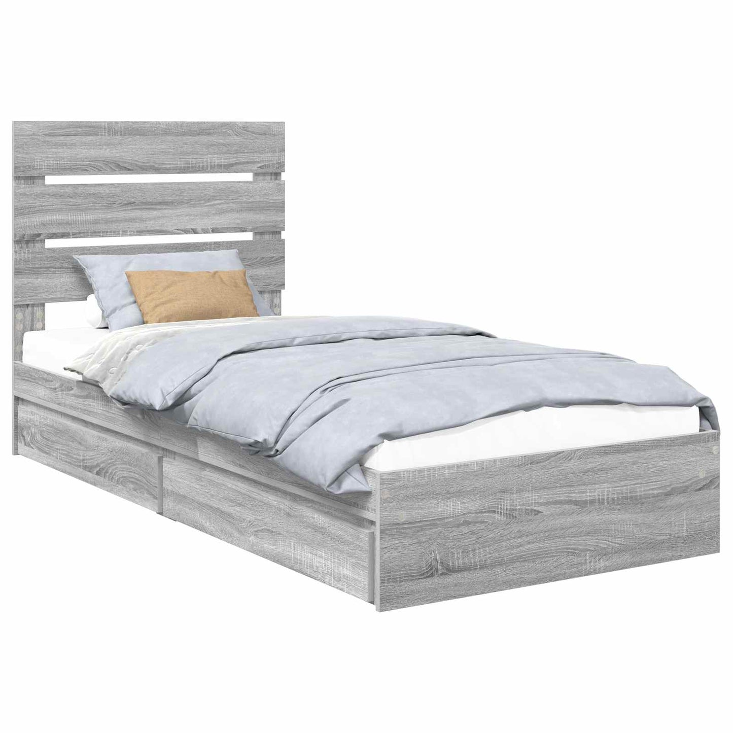 Opslag bed met hoofdeinde Grijs Sonoma 90 x 190 cm Bewerkt hout is nu te koop bij PeponiXL, paradijselijk wonen!