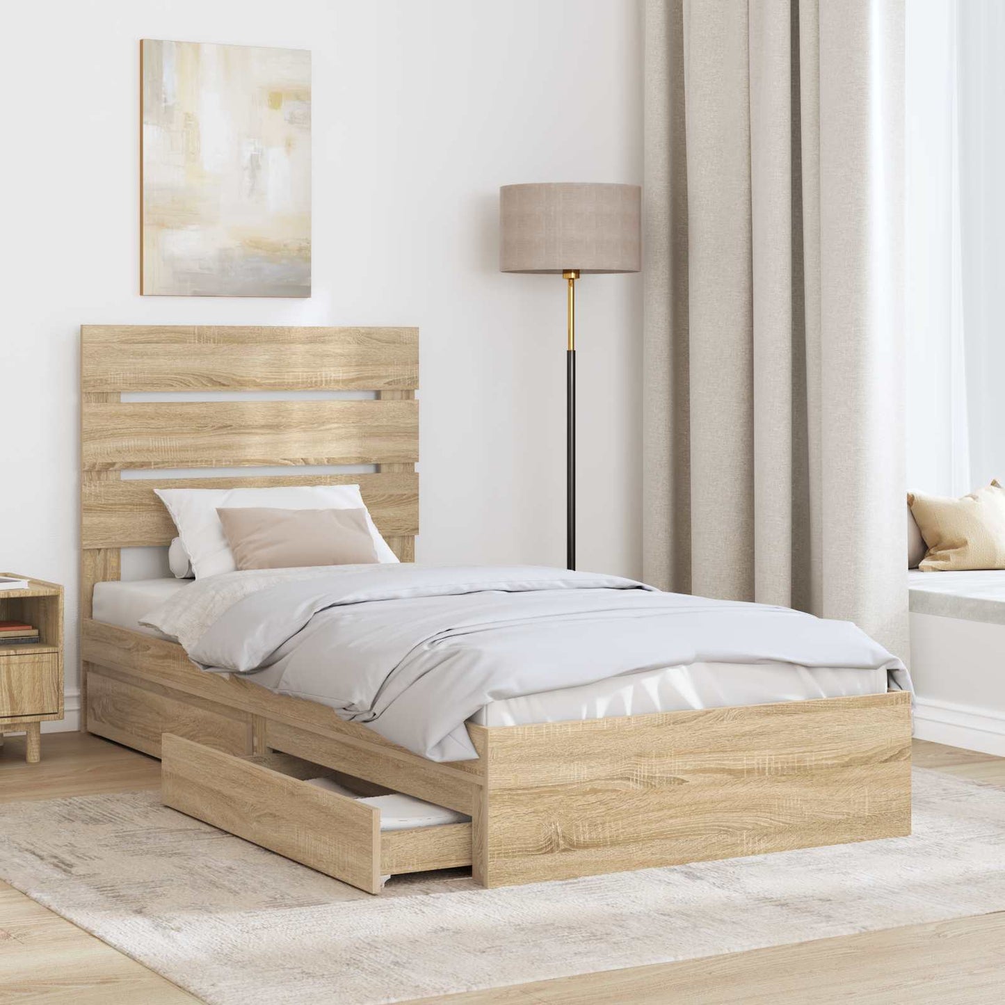 Opslag bed met hoofdeinde Sonoma Eiken 70 x 190 cm Bewerkt hout is nu te koop bij PeponiXL, paradijselijk wonen!