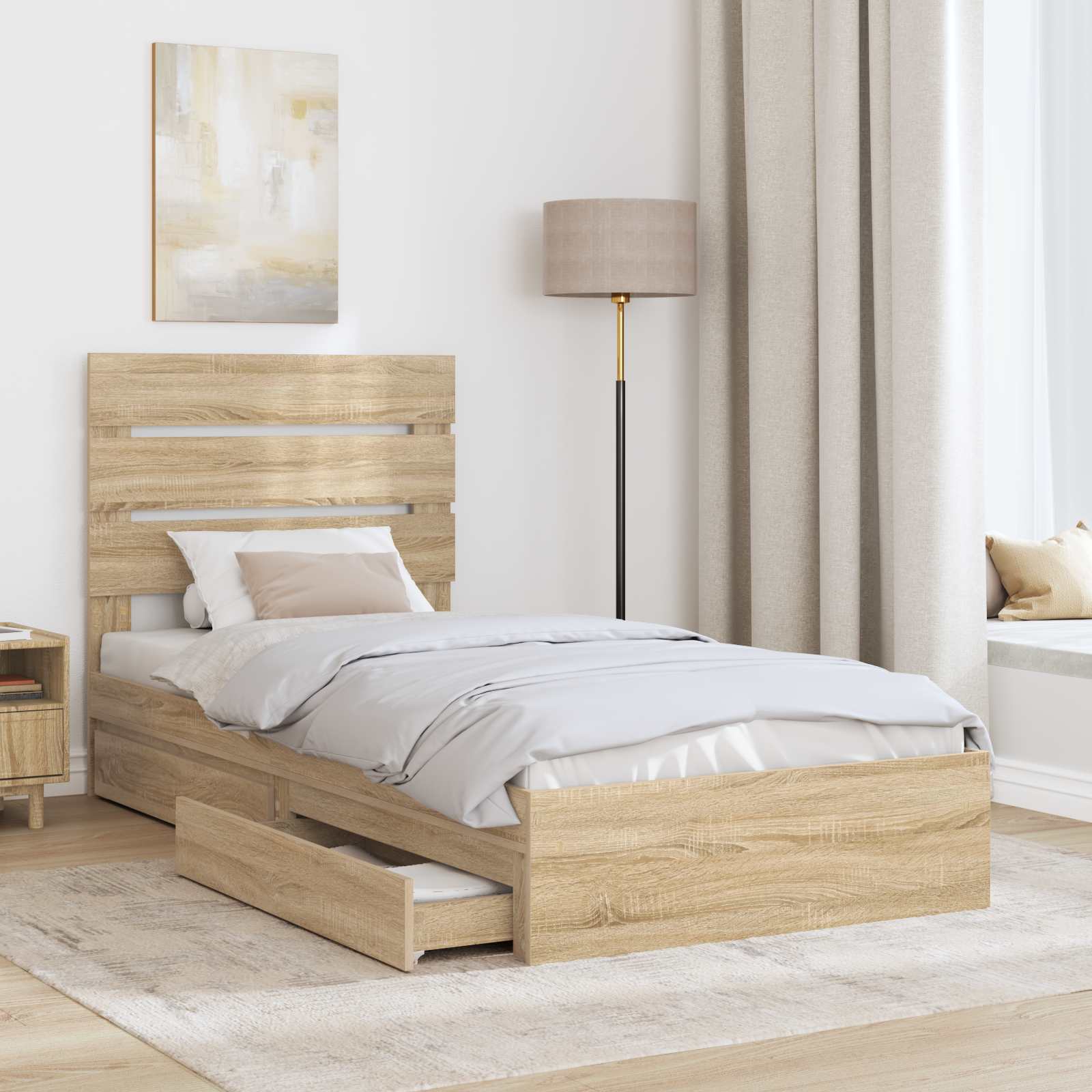Opslag bed met hoofdeinde Sonoma Eiken 70 x 190 cm Bewerkt hout is nu te koop bij PeponiXL, paradijselijk wonen!