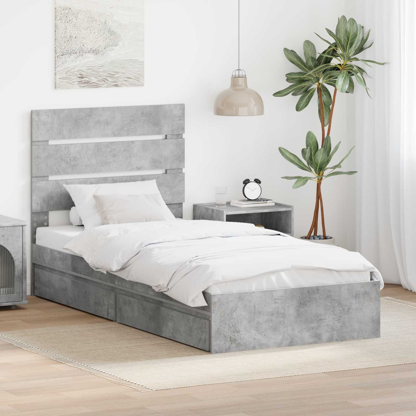Opslag bed met hoofdeinde Beton Grijs 70 x 190 cm Bewerkt hout is nu te koop bij PeponiXL, paradijselijk wonen!