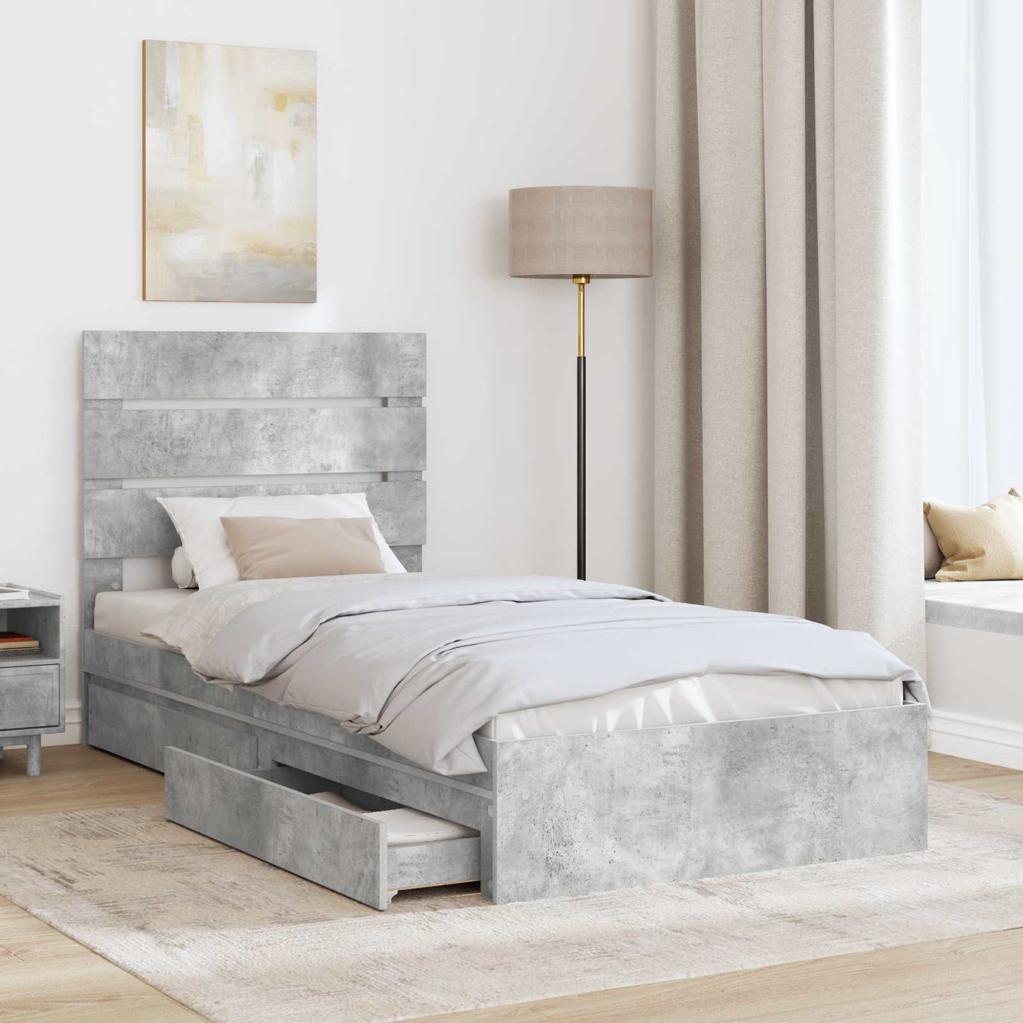 Opslag bed met hoofdeinde Beton Grijs 70 x 190 cm Bewerkt hout is nu te koop bij PeponiXL, paradijselijk wonen!