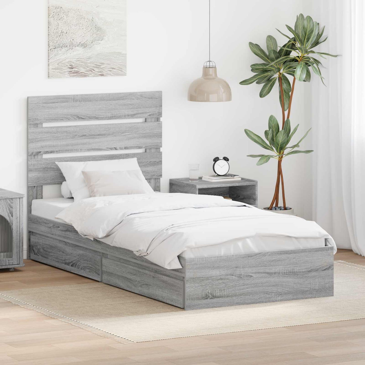 Opslag bed met hoofdeinde Grijs Sonoma 70 x 190 cm Bewerkt hout is nu te koop bij PeponiXL, paradijselijk wonen!
