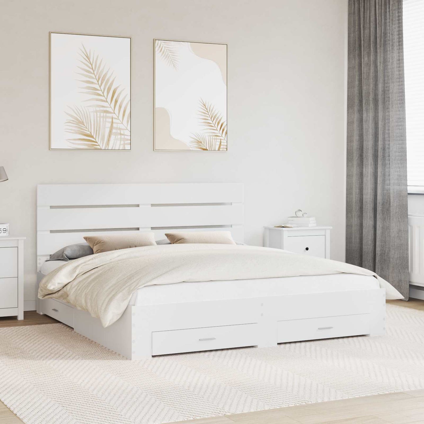 Bedframe met lade met hoofdeinde Wit 200 x 200 cm Bewerkt hout is nu te koop bij PeponiXL, paradijselijk wonen!