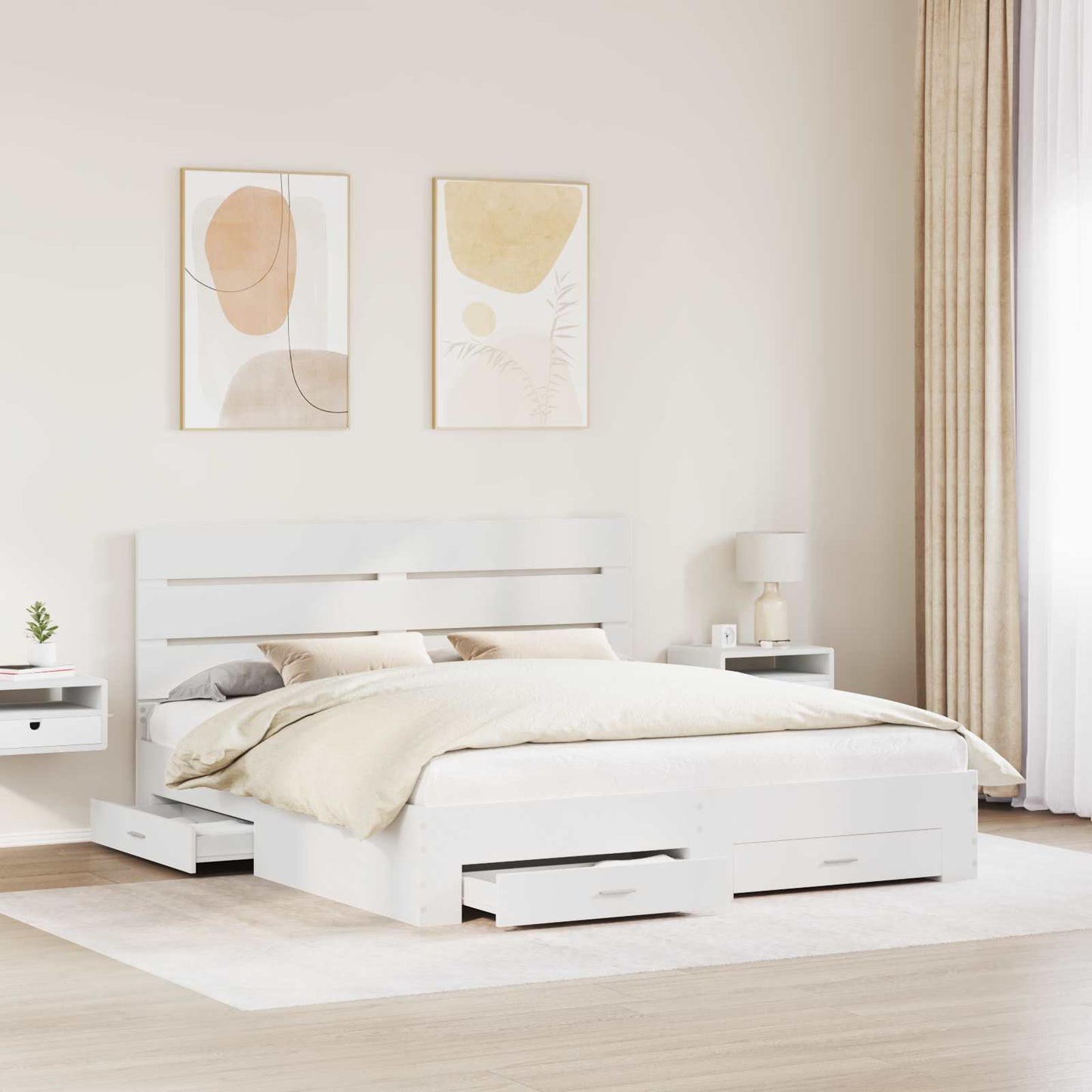 Bedframe met lade met hoofdeinde Wit 200 x 200 cm Bewerkt hout is nu te koop bij PeponiXL, paradijselijk wonen!