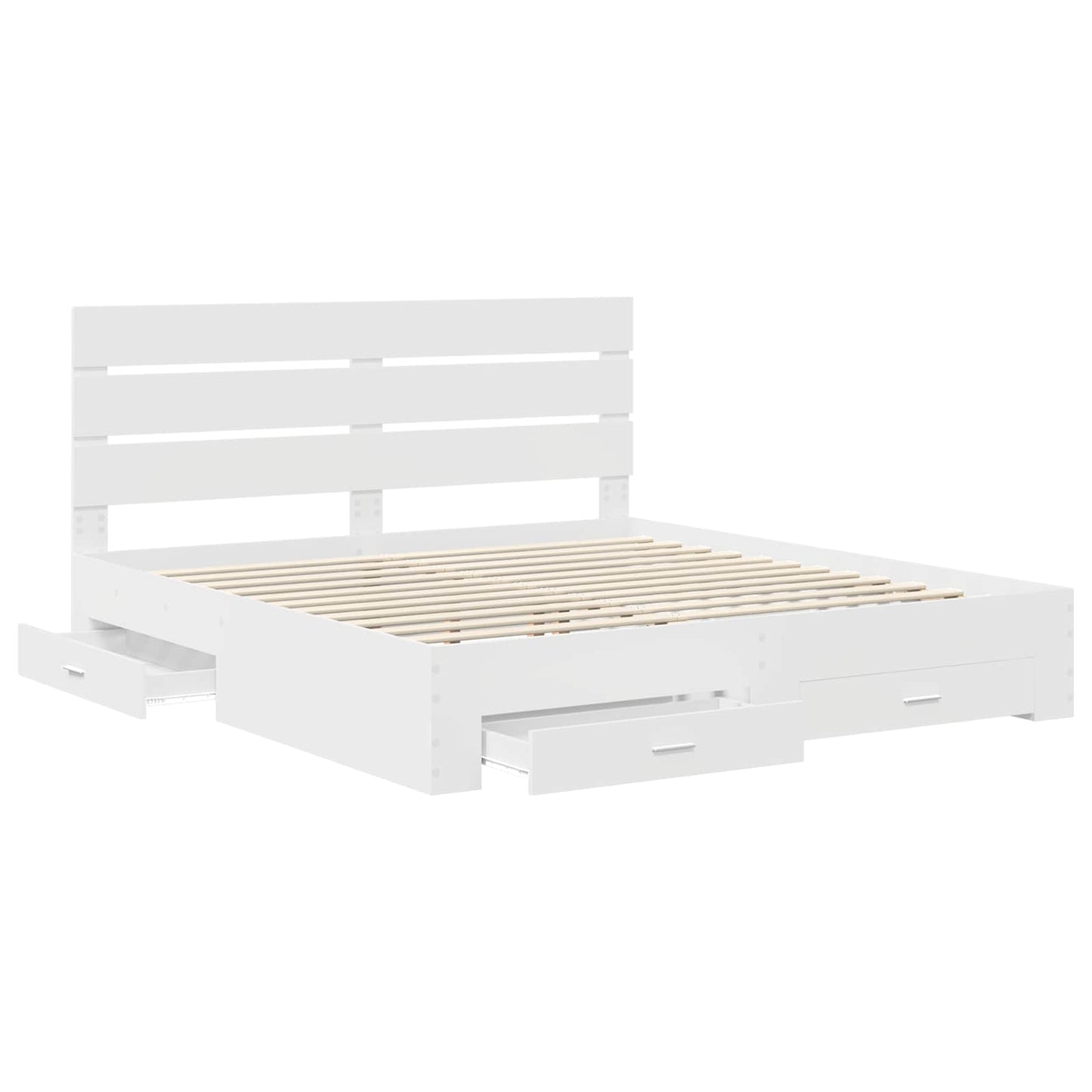 Bedframe met lade met hoofdeinde Wit 200 x 200 cm Bewerkt hout is nu te koop bij PeponiXL, paradijselijk wonen!