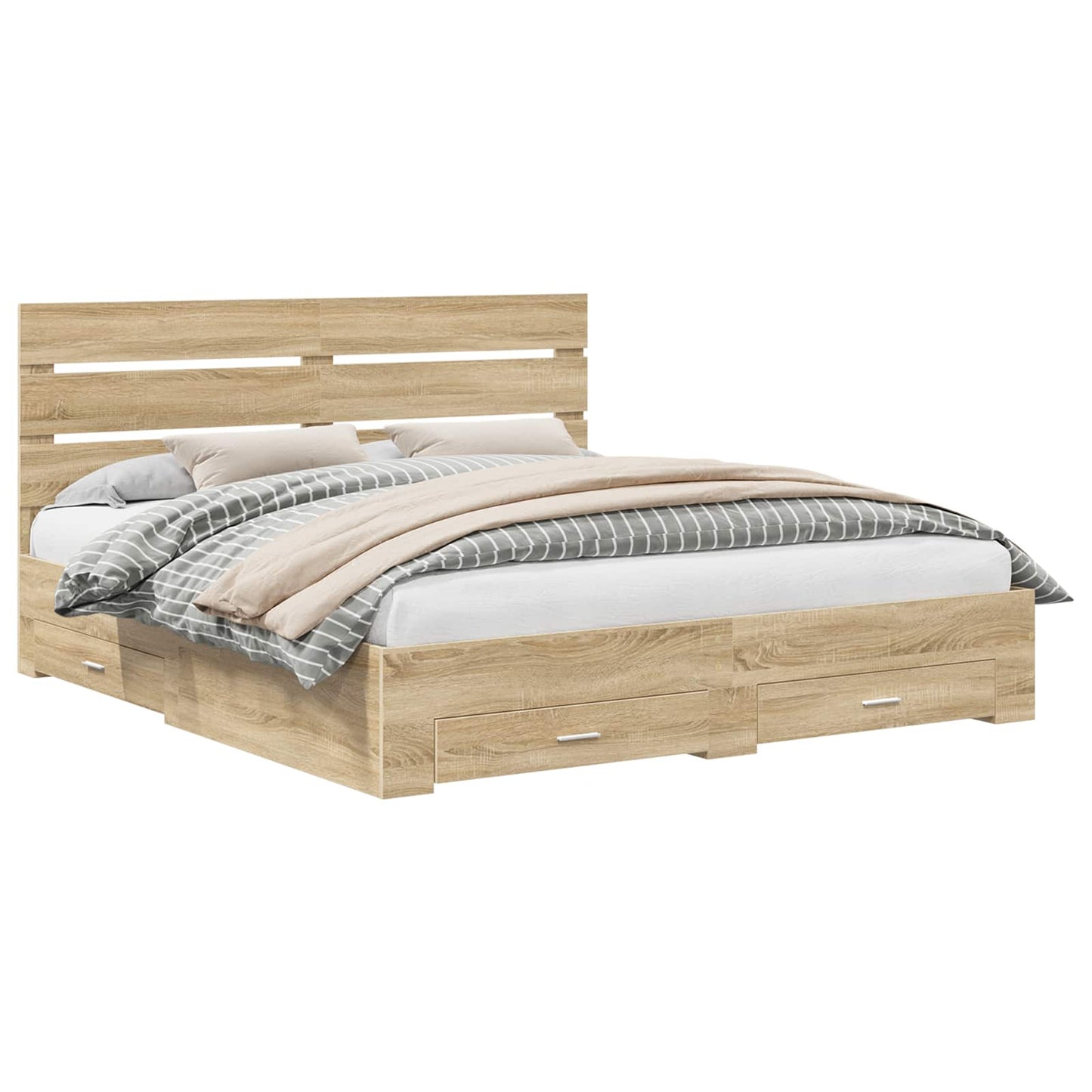 Bedframe met lade Sonoma Eiken 200 x 200 cm Bewerkt hout is nu te koop bij PeponiXL, paradijselijk wonen!
