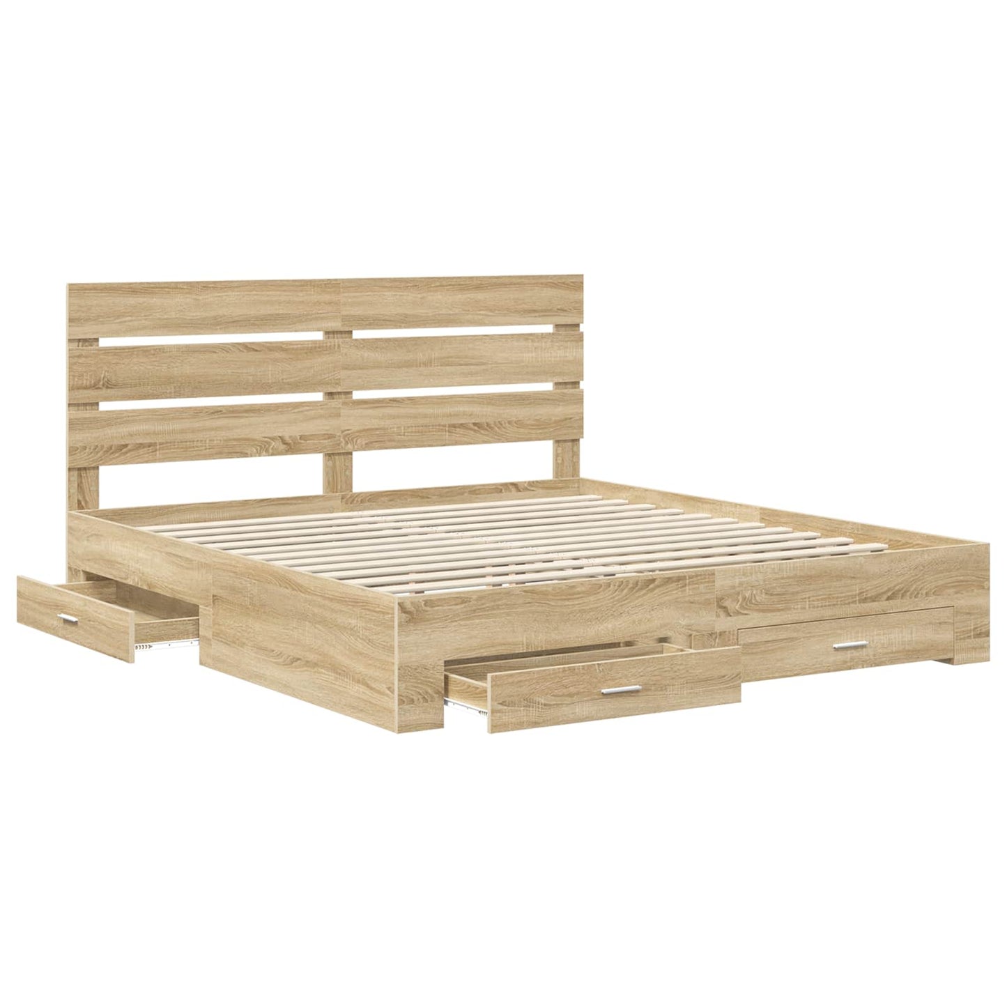 Bedframe met lade Sonoma Eiken 200 x 200 cm Bewerkt hout is nu te koop bij PeponiXL, paradijselijk wonen!