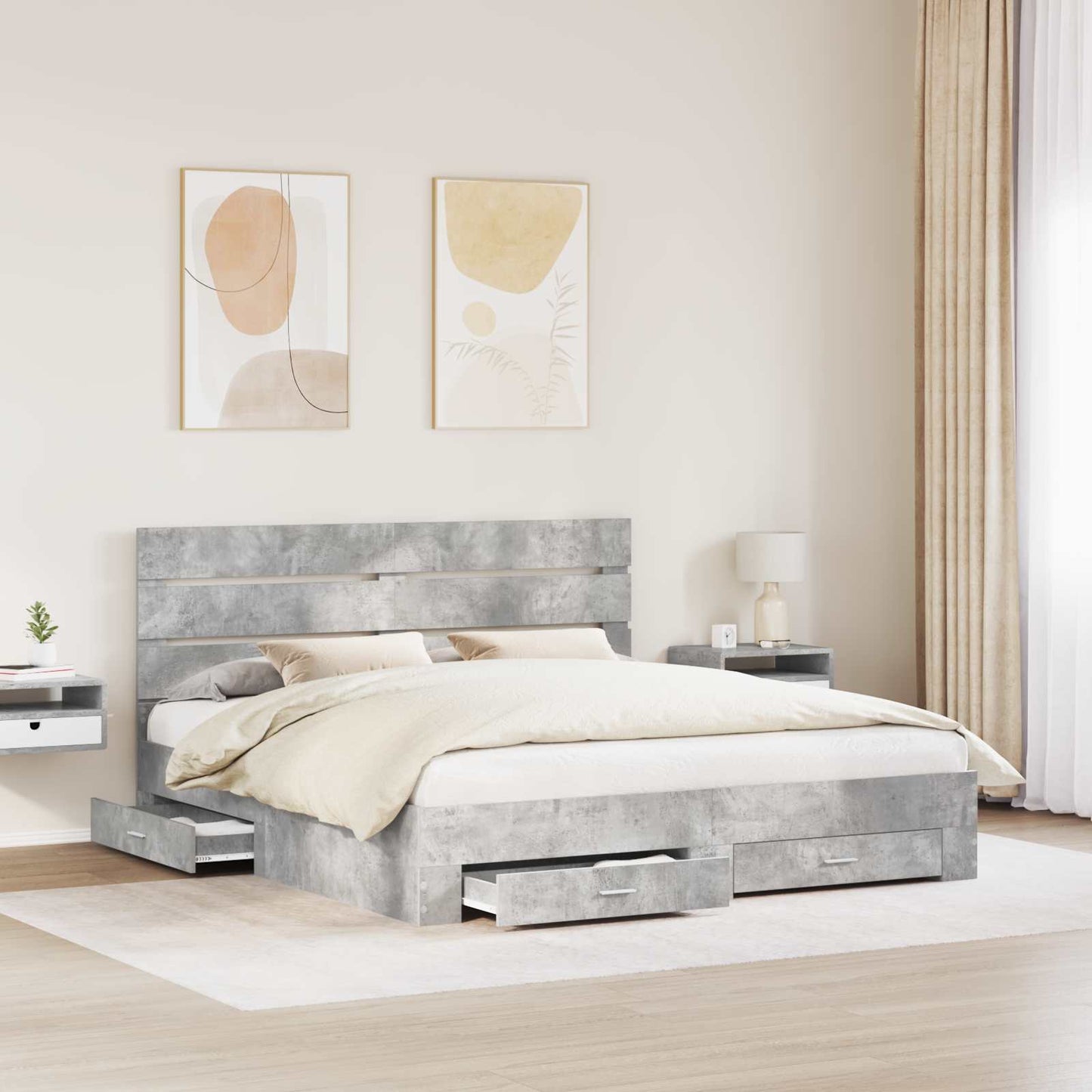 Bedframe met lade Beton Grijs 200 x 200 cm Bewerkt hout is nu te koop bij PeponiXL, paradijselijk wonen!