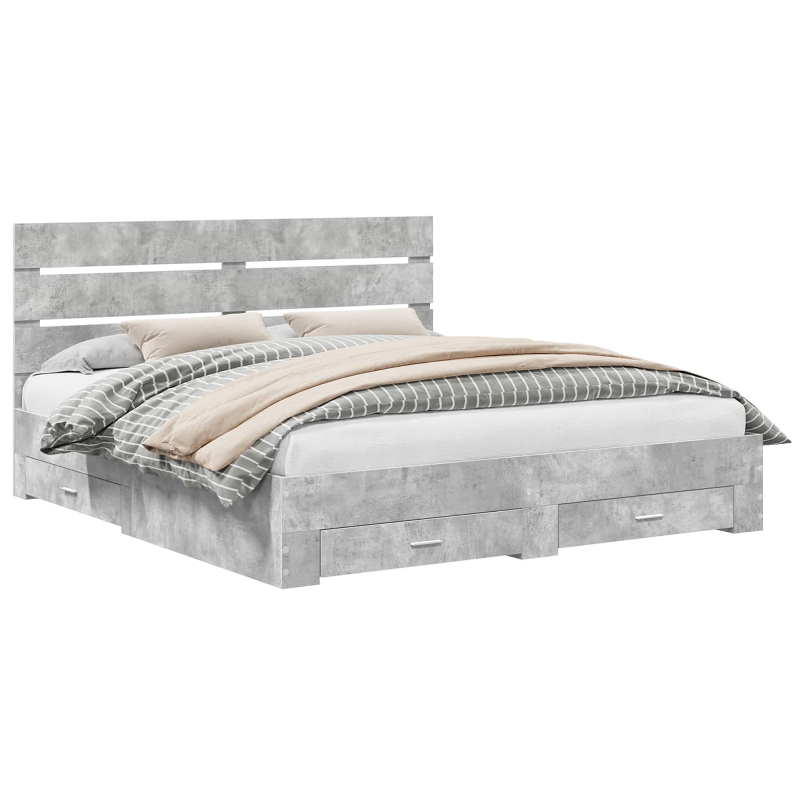 Bedframe met lade Beton Grijs 200 x 200 cm Bewerkt hout is nu te koop bij PeponiXL, paradijselijk wonen!