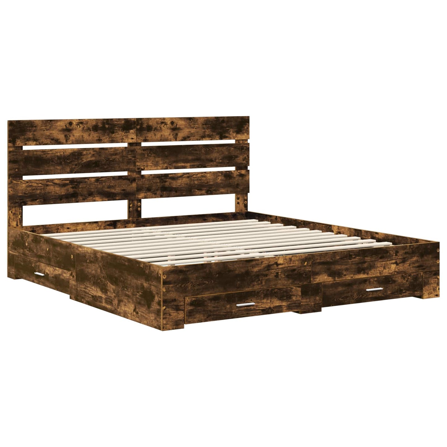 Bedframe met lade Gerookt eiken 200 x 200 cm Bewerkt hout is nu te koop bij PeponiXL, paradijselijk wonen!