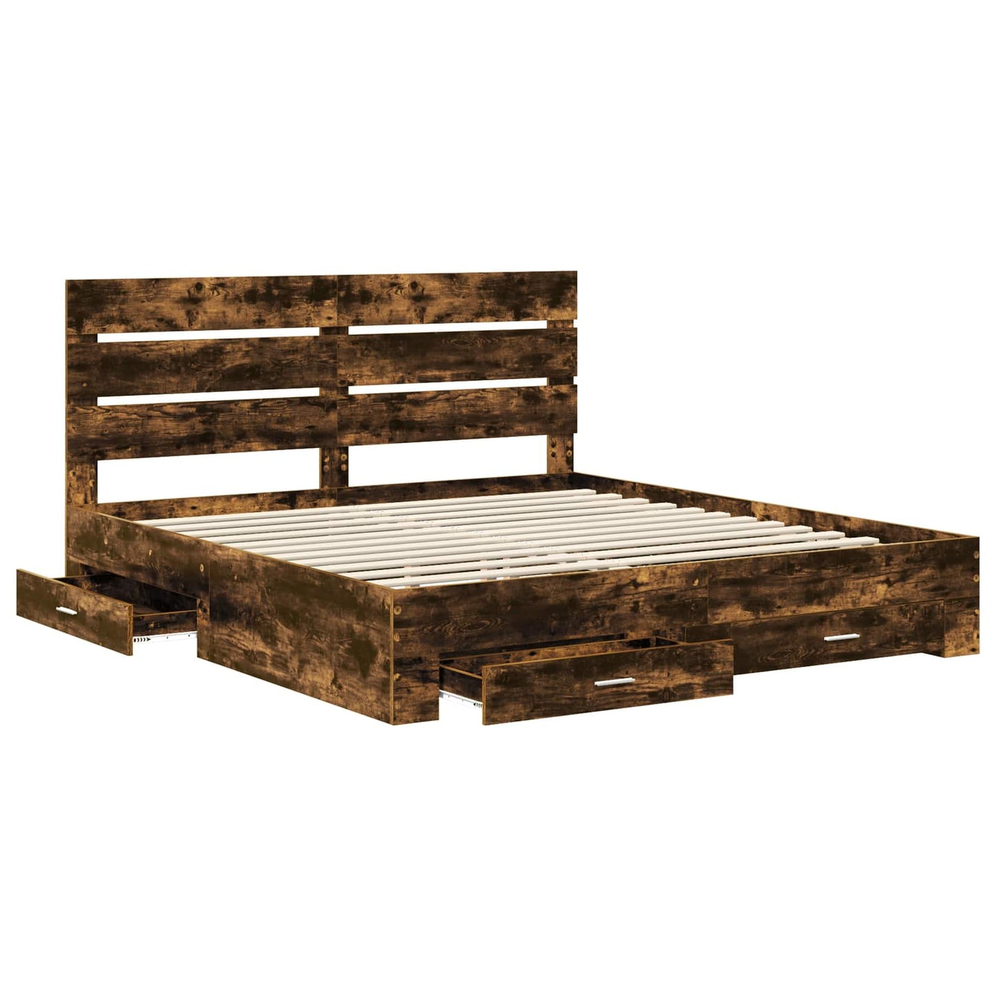 Bedframe met lade Gerookt eiken 200 x 200 cm Bewerkt hout is nu te koop bij PeponiXL, paradijselijk wonen!