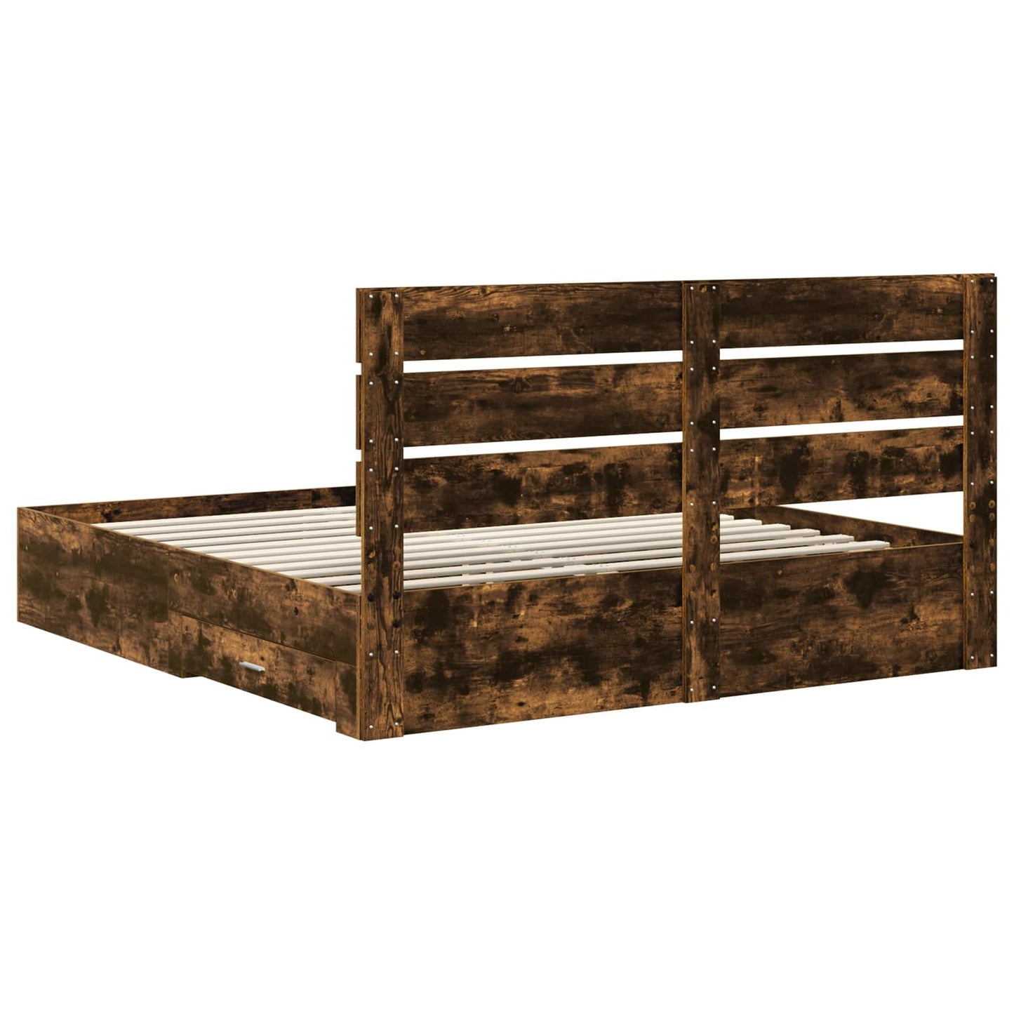 Bedframe met lade Gerookt eiken 200 x 200 cm Bewerkt hout is nu te koop bij PeponiXL, paradijselijk wonen!