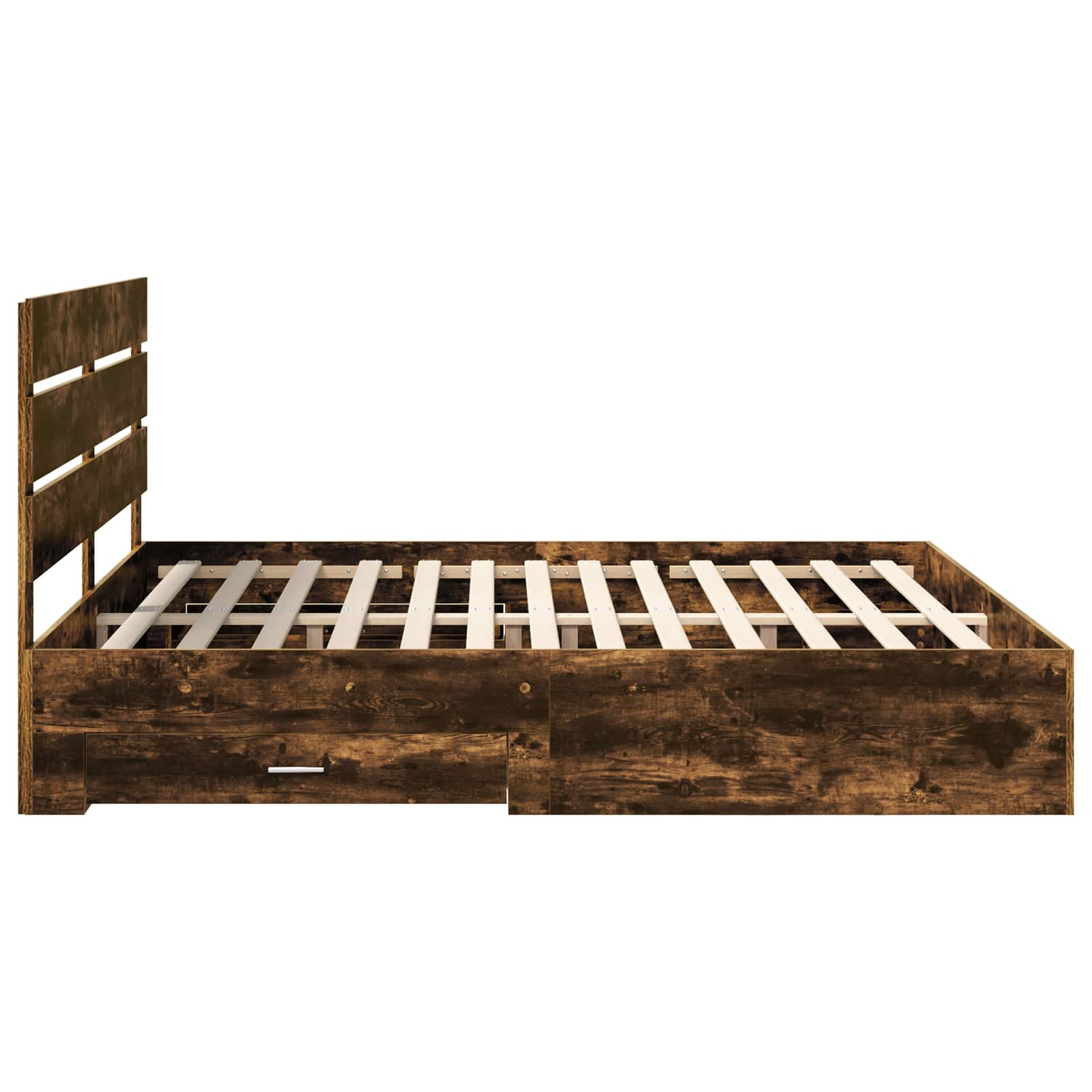 Bedframe met lade Gerookt eiken 200 x 200 cm Bewerkt hout is nu te koop bij PeponiXL, paradijselijk wonen!