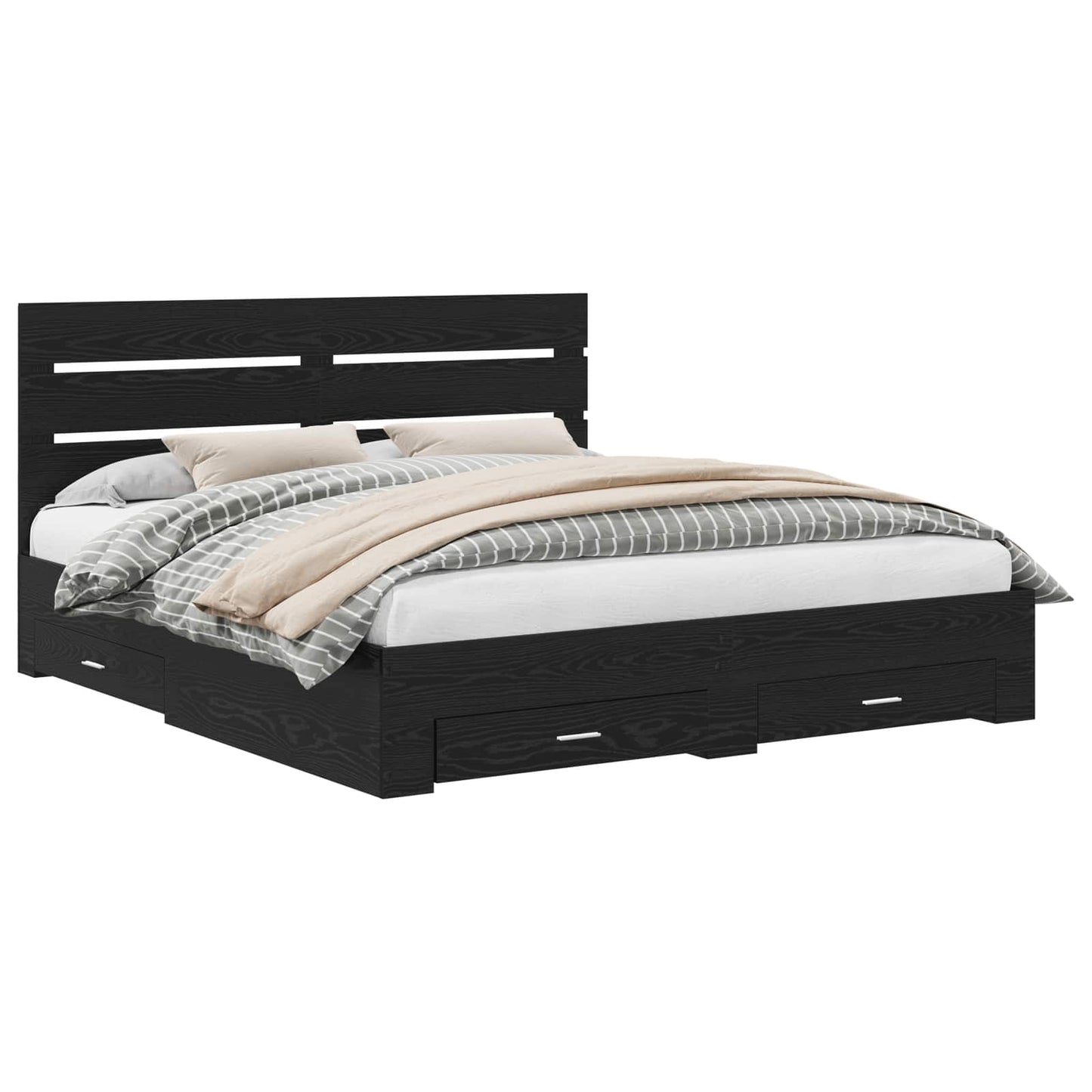Bedframe met lade Zwart Eiken 180 x 200 cm Bewerkt hout is nu te koop bij PeponiXL, paradijselijk wonen!