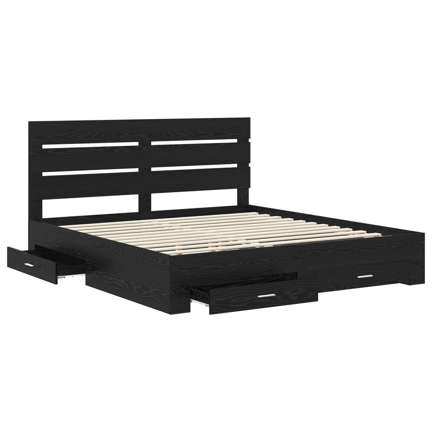 Bedframe met lade Zwart Eiken 180 x 200 cm Bewerkt hout is nu te koop bij PeponiXL, paradijselijk wonen!