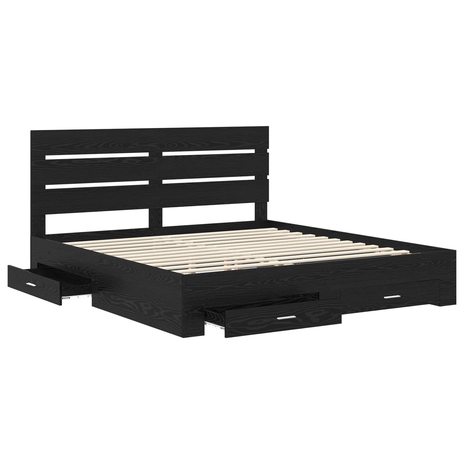 Bedframe met lade Zwart Eiken 180 x 200 cm Bewerkt hout is nu te koop bij PeponiXL, paradijselijk wonen!