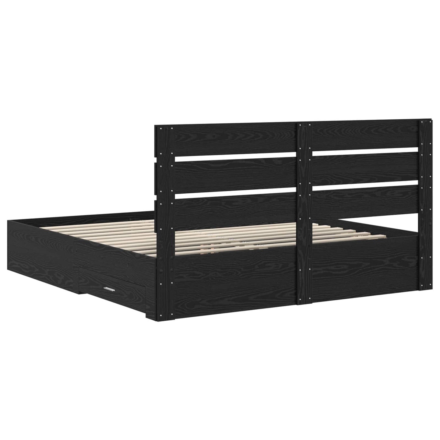 Bedframe met lade Zwart Eiken 180 x 200 cm Bewerkt hout is nu te koop bij PeponiXL, paradijselijk wonen!